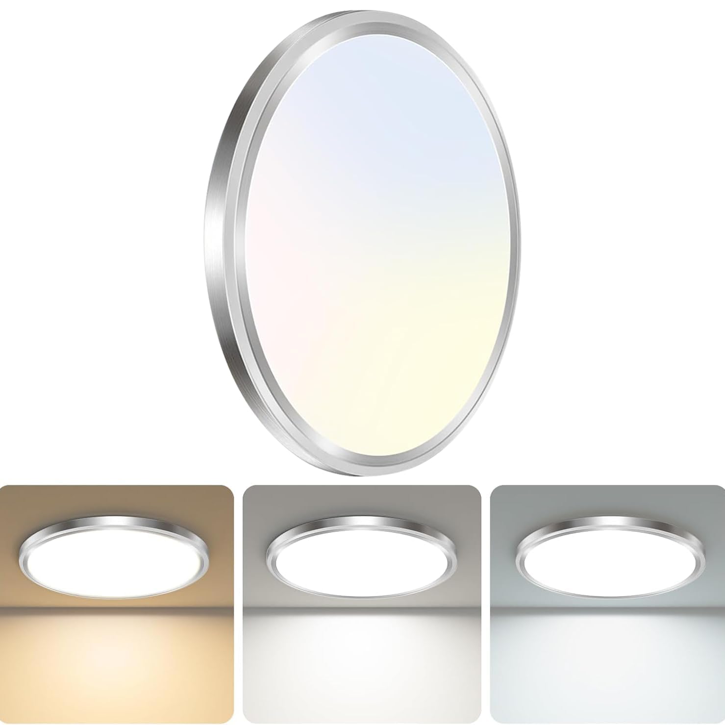 zemty 6-Pack 12-Inch LED Flush Mount Ceiling Lights, 24W 3200Lumens 5 CCT Adjustable (3000K-6500K), Round Flat Light Fixture for Bedroom Kitchen Bathroom Hallway (White)