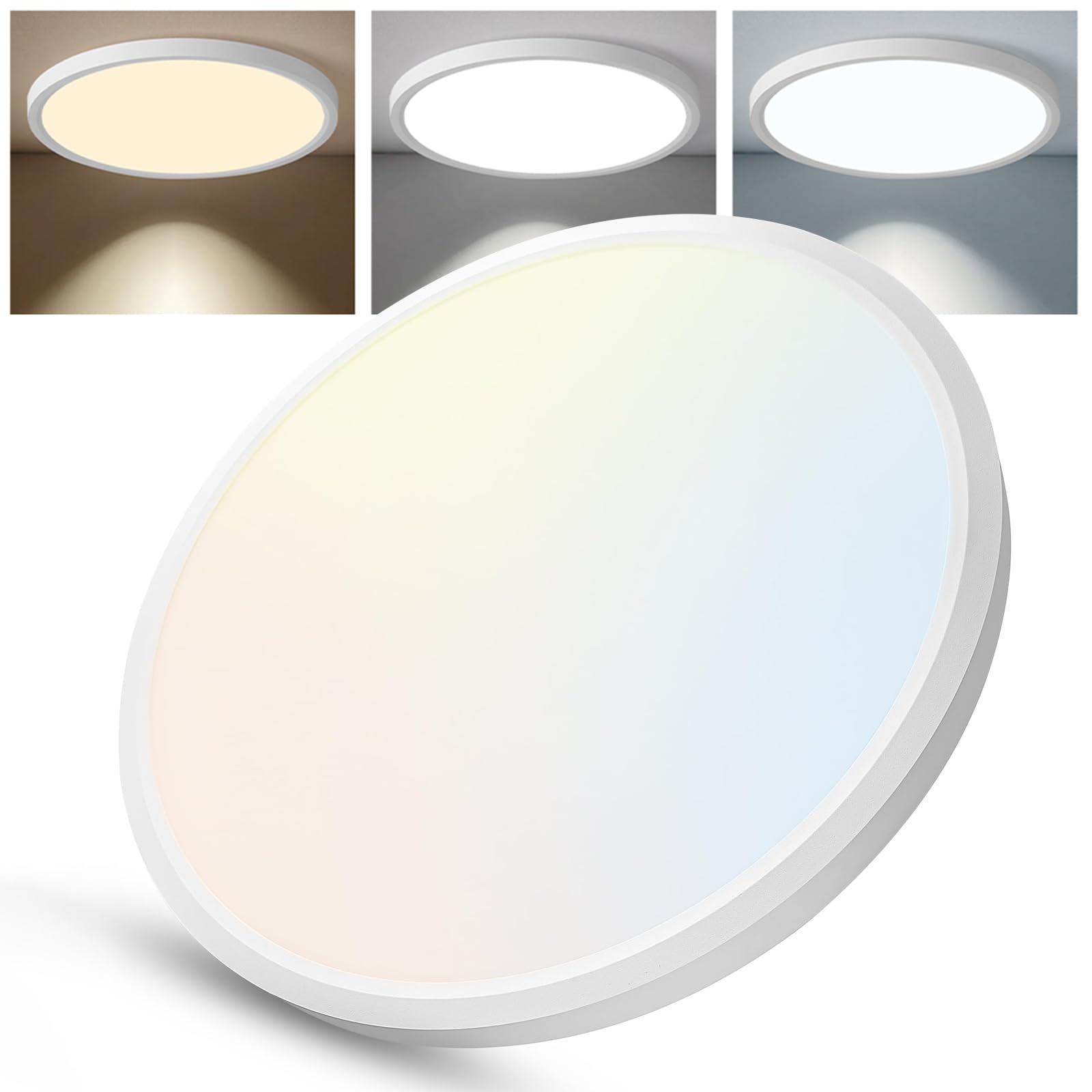 6 Pack 12 Inch Slim Dimmable LED Flush Mount Ceiling Light Fixtures, 24W 2640LM 3000K/4000K/5000K, House Upgrade Led Lights for Bedroom Hallway Laundry Room Rental Units, 240W Equiv., Black