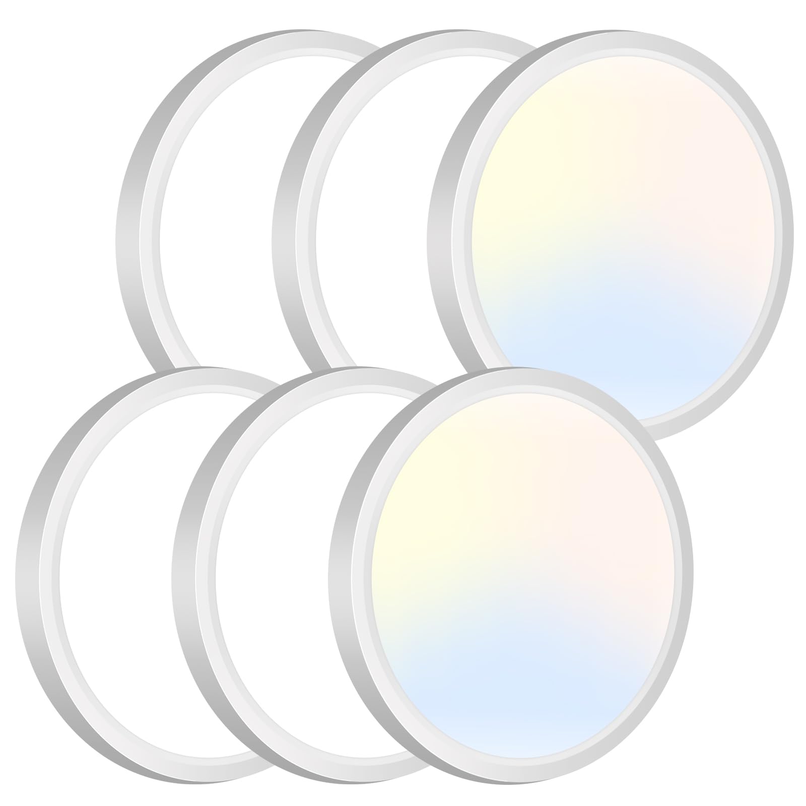 zemty 6-Pack 12-Inch LED Flush Mount Ceiling Lights, 24W 3200Lumens 5 CCT Adjustable (3000K-6500K), Round Flat Light Fixture for Bedroom Kitchen Bathroom Hallway (White)