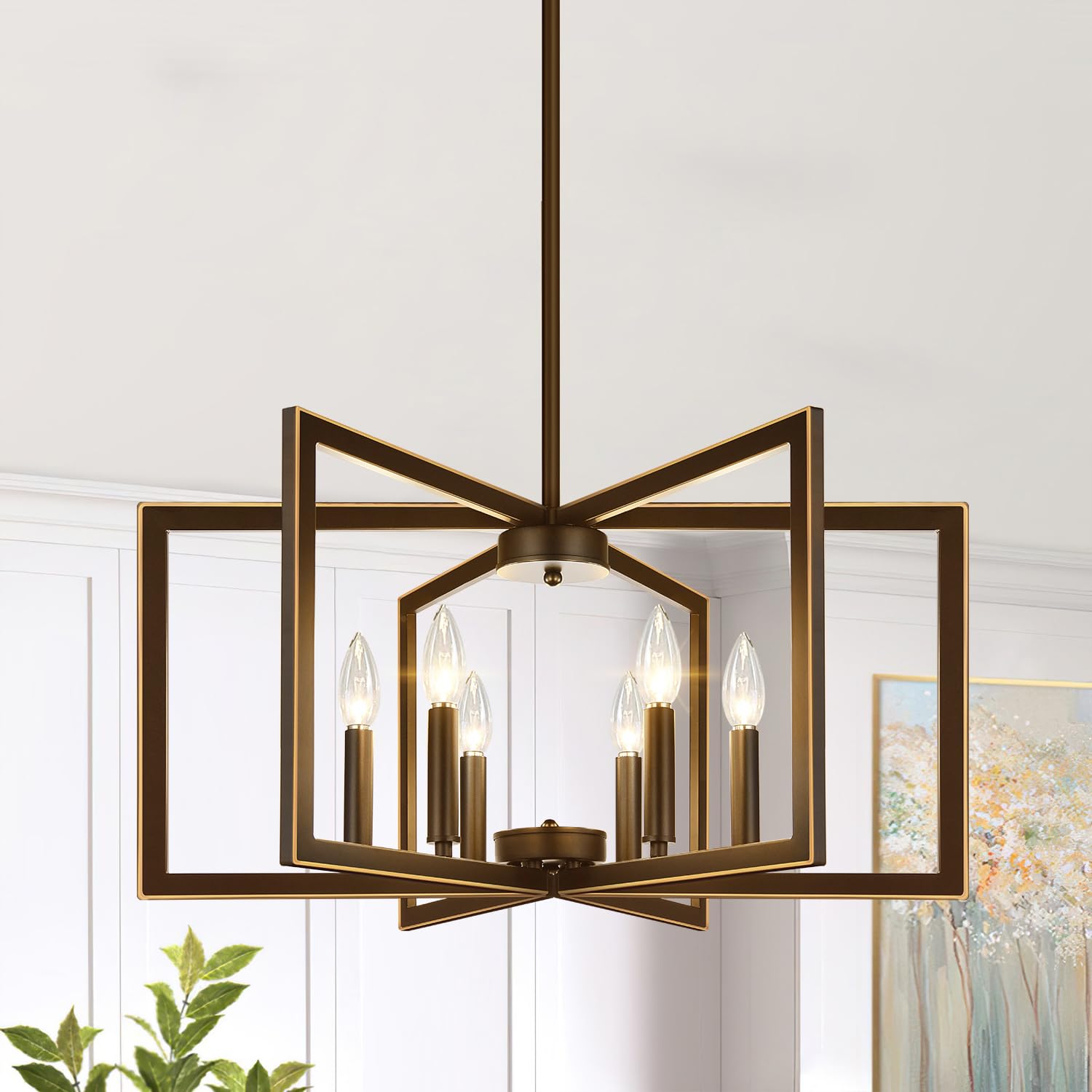 25" Modern Matte Black Chandelier for Dining Room, No Assembly Required Black Dining Room Light Fixture Over Table, Industrial Metal Hanging Pendant Lights Fixture for Kitchen Island, Entryway, Foyer