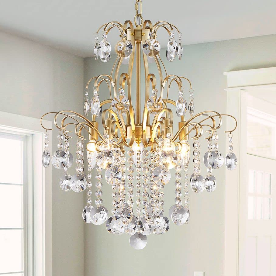 WUZUPS Crystal Chandelier 10-Light Pendant Ceiling Light Modern Lighting Fixture for Dining Room Hallway Bedroom Kitchen Bathroom, H 27.6" x W 22.8", E12 Base, Black