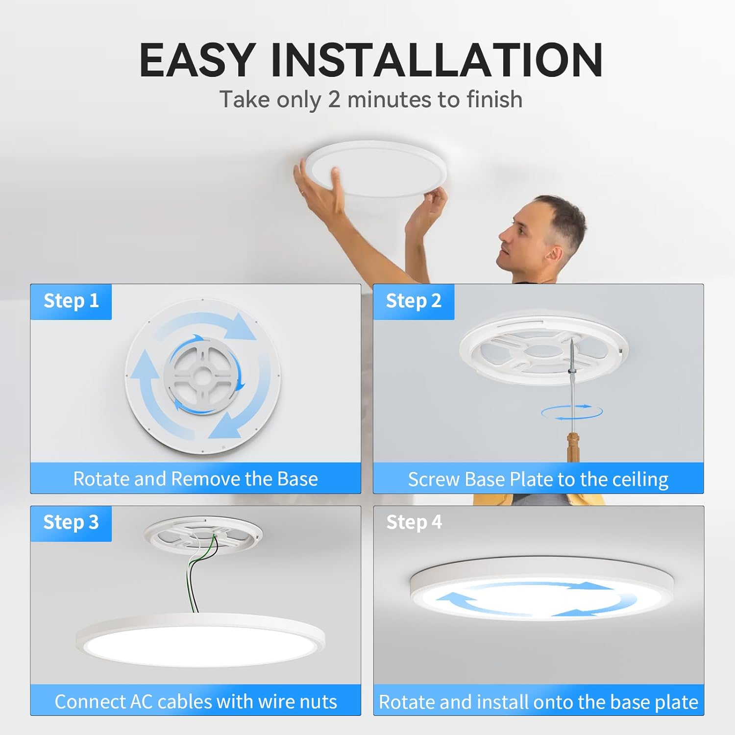 WKONCLDY 6PACK 3200lm LED Flush Mount Ceiling Light, Super Slim 12 inch LED Ceiling Light, 5000K Daylight LED Ceiling Light for Bedroom, Living Room, Dining Room, Garage and Office (White, Six Pack)
