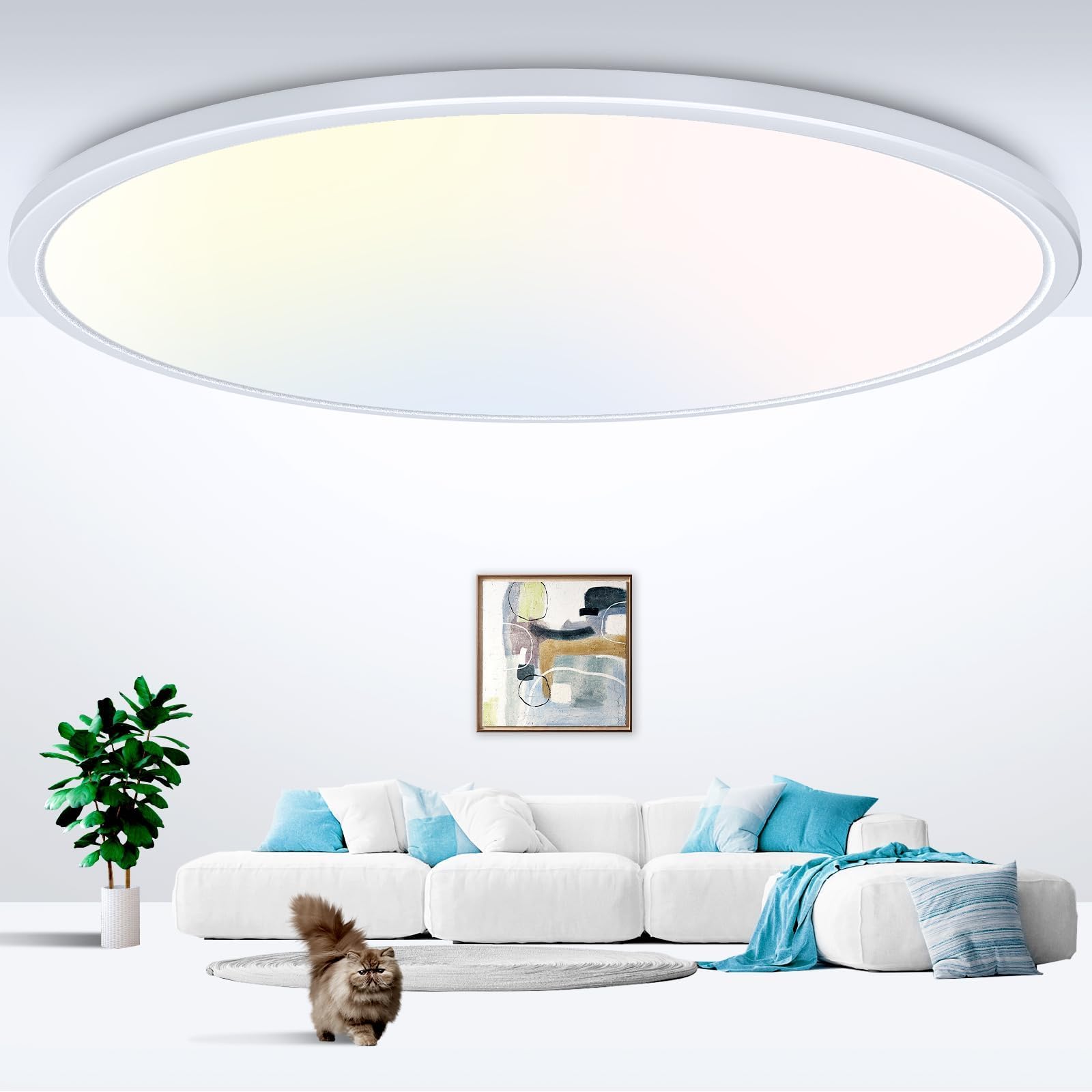 zemty 6-Pack 12-Inch LED Flush Mount Ceiling Lights, 24W 3200Lumens 5 CCT Adjustable (3000K-6500K), Round Flat Light Fixture for Bedroom Kitchen Bathroom Hallway (White)