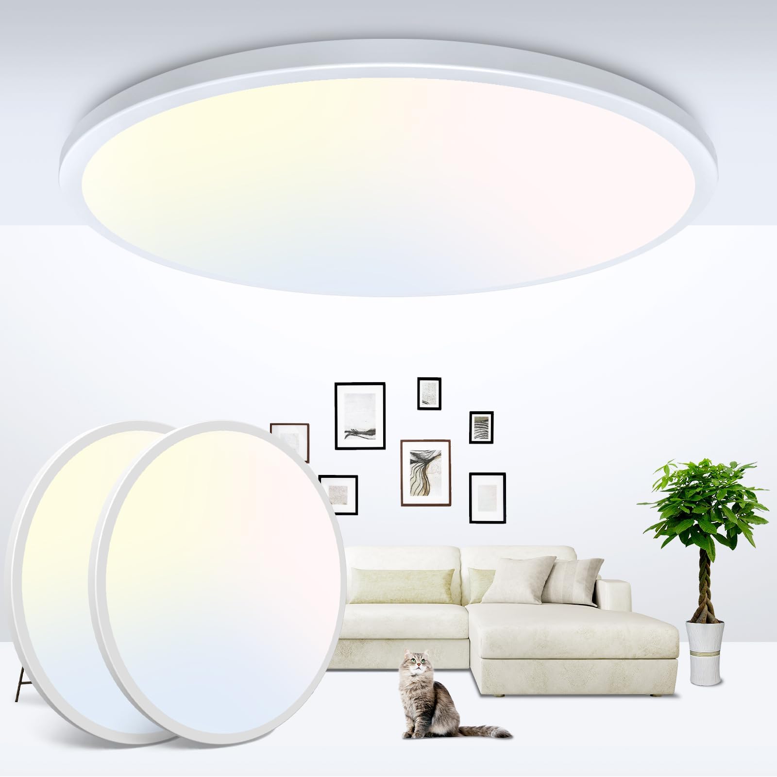 zemty 6-Pack 12-Inch LED Flush Mount Ceiling Lights, 24W 3200Lumens 5 CCT Adjustable (3000K-6500K), Round Flat Light Fixture for Bedroom Kitchen Bathroom Hallway (White)