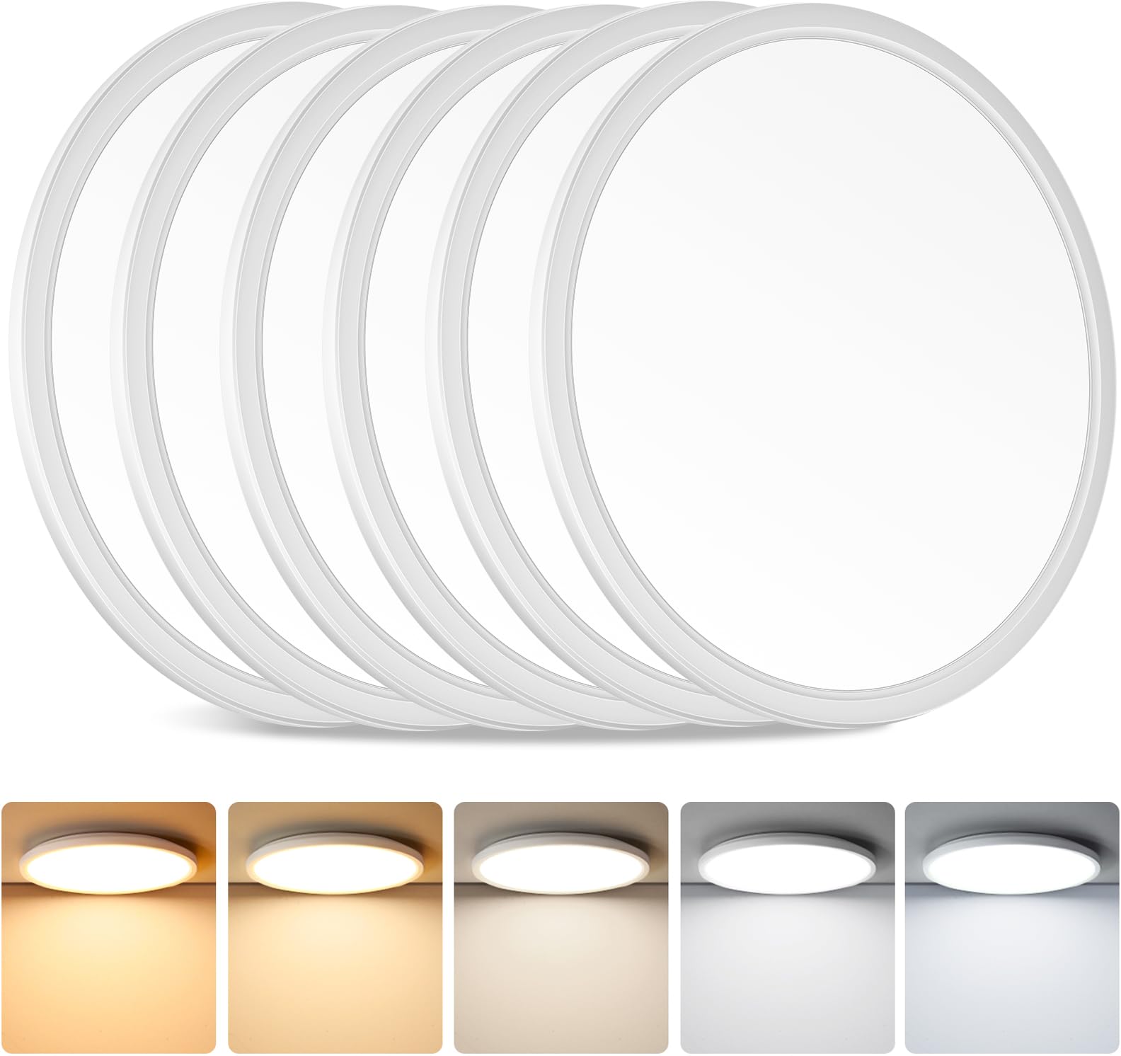 Brightever 4Pack LED Flush Mount Ceiling Light Fixture, 12 Inch 24W, Super Slim 0.67 Inch, 3200LM, Dimmable & 2700K-6500K 5 Color Selectable LED Ceiling Lights for Bedroom