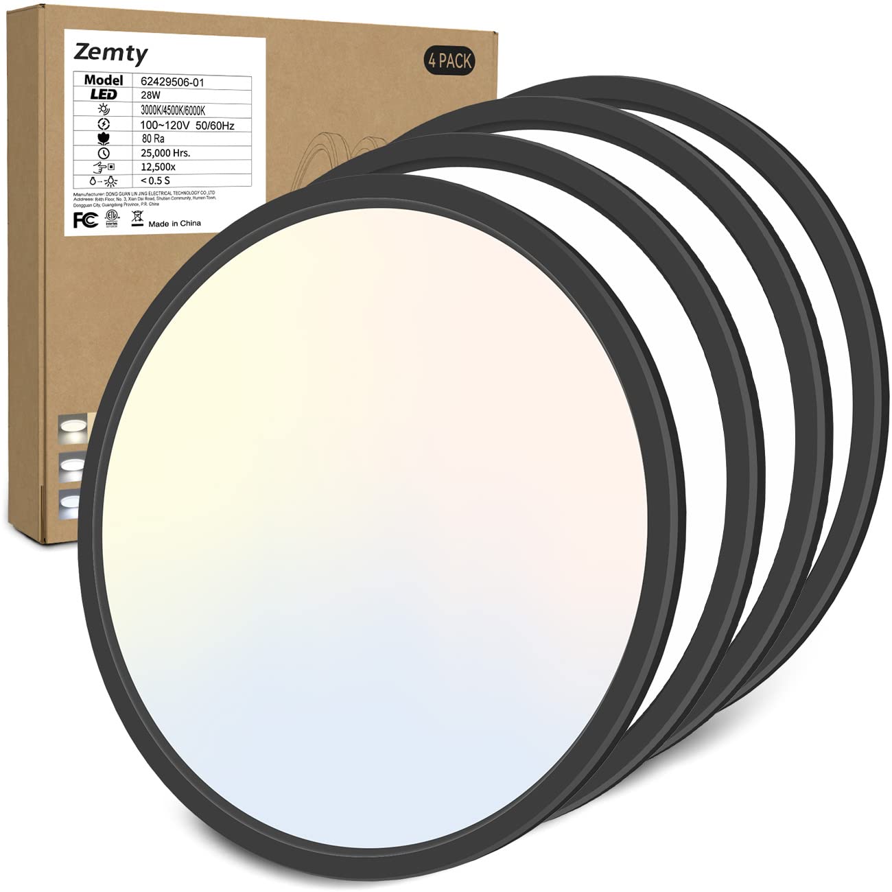 zemty 6-Pack 12-Inch LED Flush Mount Ceiling Lights, 24W 3200Lumens 5 CCT Adjustable (3000K-6500K), Round Flat Light Fixture for Bedroom Kitchen Bathroom Hallway (White)