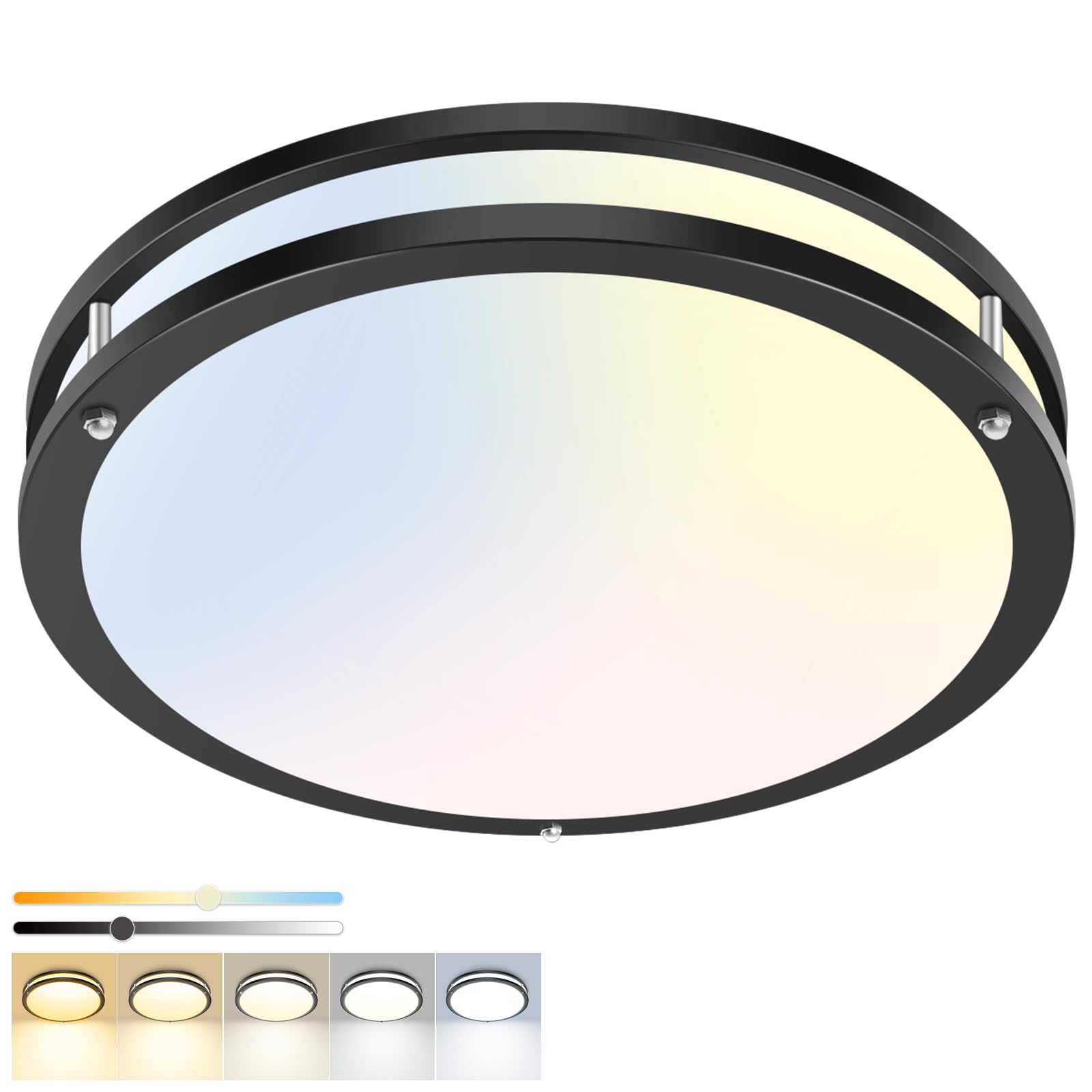 hepside 13inch Flush Mount Ceiling Light Fixture 2 Pack, Dimmable & 5CCT Ceiling Light Black, 24W 3000K 3500K 4000K 5000K 6500K Adjustable Ceiling Lamps for Bathroom Bedroom Hallway