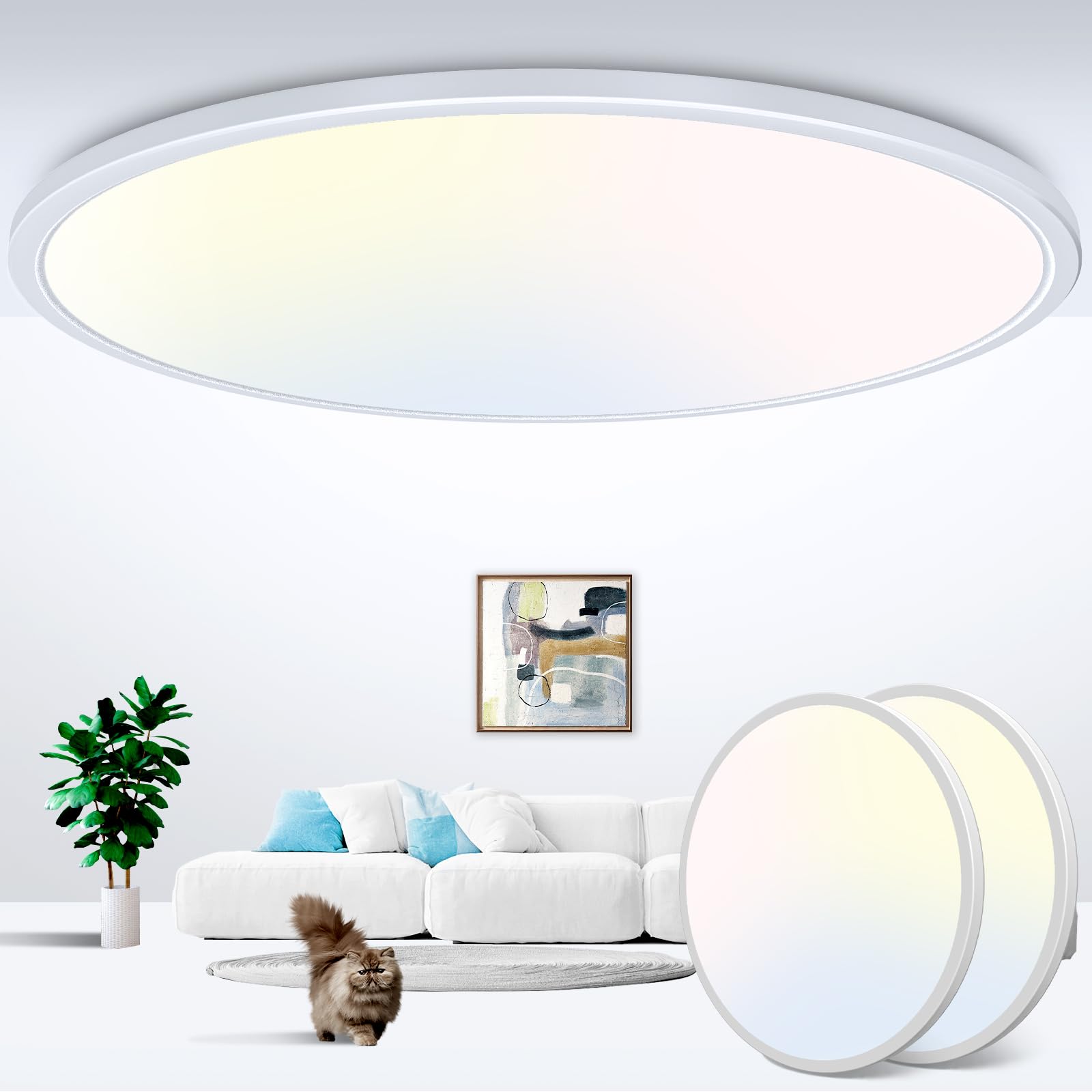 zemty 6-Pack 12-Inch LED Flush Mount Ceiling Lights, 24W 3200Lumens 5 CCT Adjustable (3000K-6500K), Round Flat Light Fixture for Bedroom Kitchen Bathroom Hallway (White)
