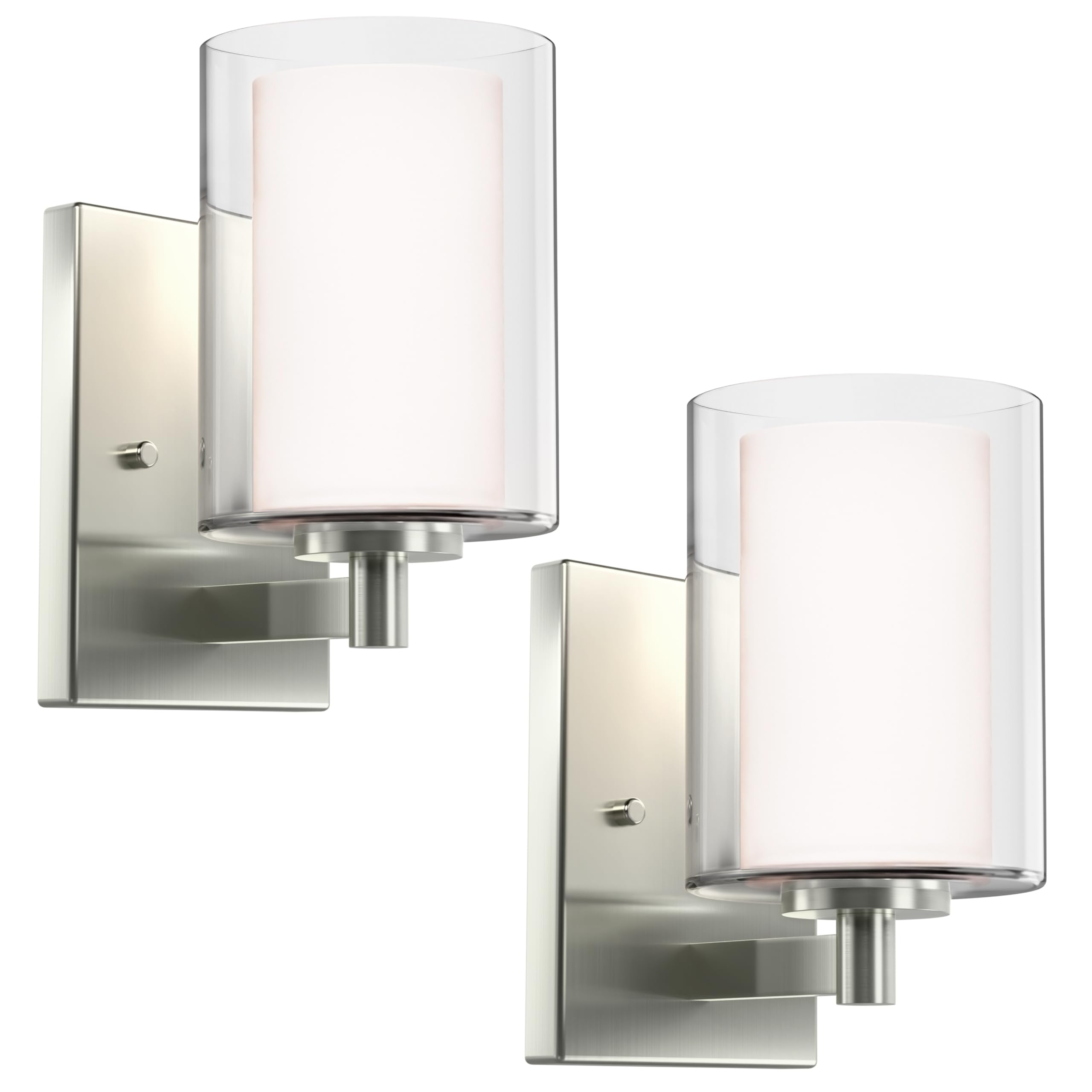 Kalium Wall Sconces Set of Two, Modern Vanity Lights with Double Clear Glass Shade Matte Black Indoor Farmhouse Wall Lights for Bathroom Living Room Bedroom Mirror Hallway Bulb E26 Base (2PCS)