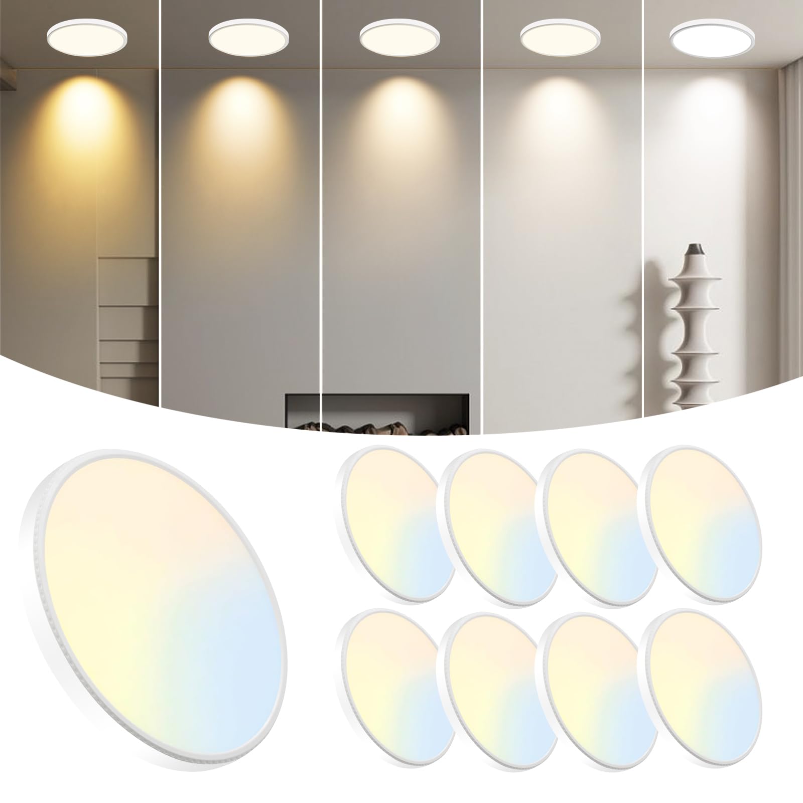 WKONCLDY 6Pack 3200lm LED Flush Mount Ceiling Light, Super Slim 12 inch LED Ceiling Light, 5000K LED Ceiling Light for Bedroom, Living Room, Dining Room (Black, Six Pack)