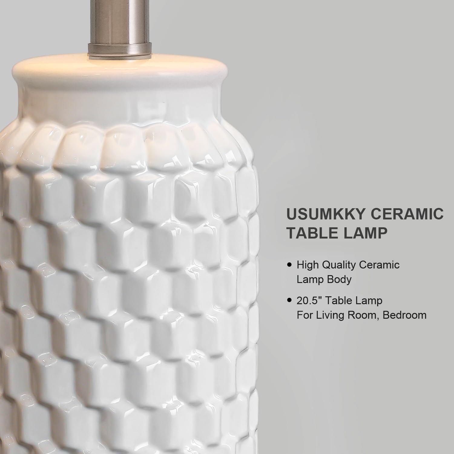 USumkky 20.5" White Modern Ceramic Bedside Lamp Set of 2 for Bedroom Decor Farmhouse Table Lamp for Living Room Office Dorm