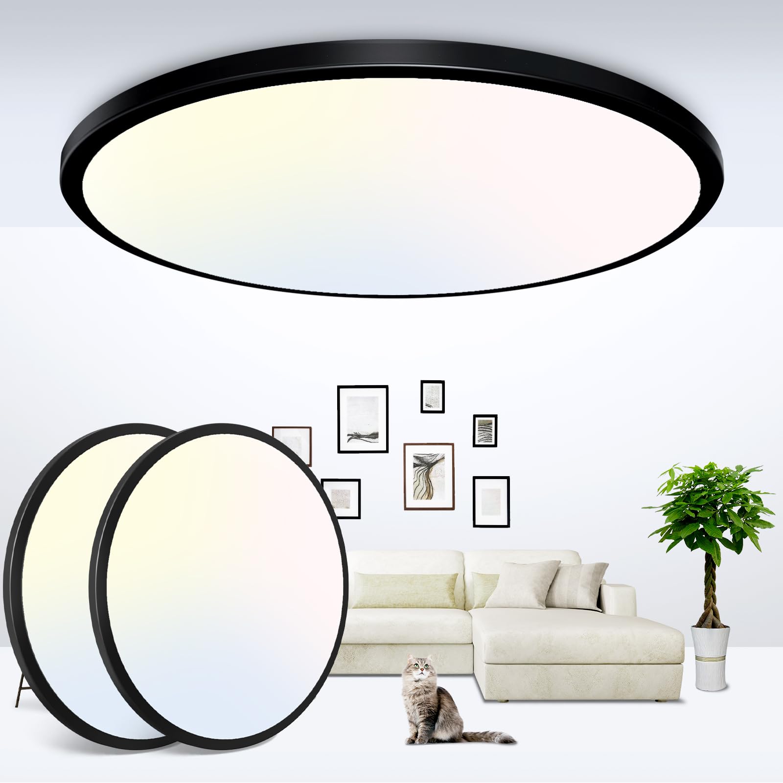 zemty 6-Pack 12-Inch LED Flush Mount Ceiling Lights, 24W 3200Lumens 5 CCT Adjustable (3000K-6500K), Round Flat Light Fixture for Bedroom Kitchen Bathroom Hallway (White)