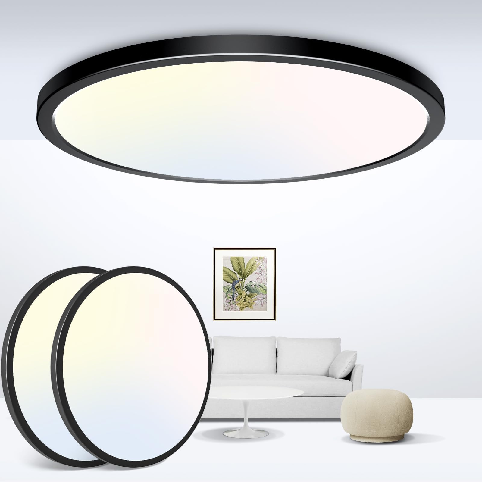 zemty 6-Pack 12-Inch LED Flush Mount Ceiling Lights, 24W 3200Lumens 5 CCT Adjustable (3000K-6500K), Round Flat Light Fixture for Bedroom Kitchen Bathroom Hallway (White)