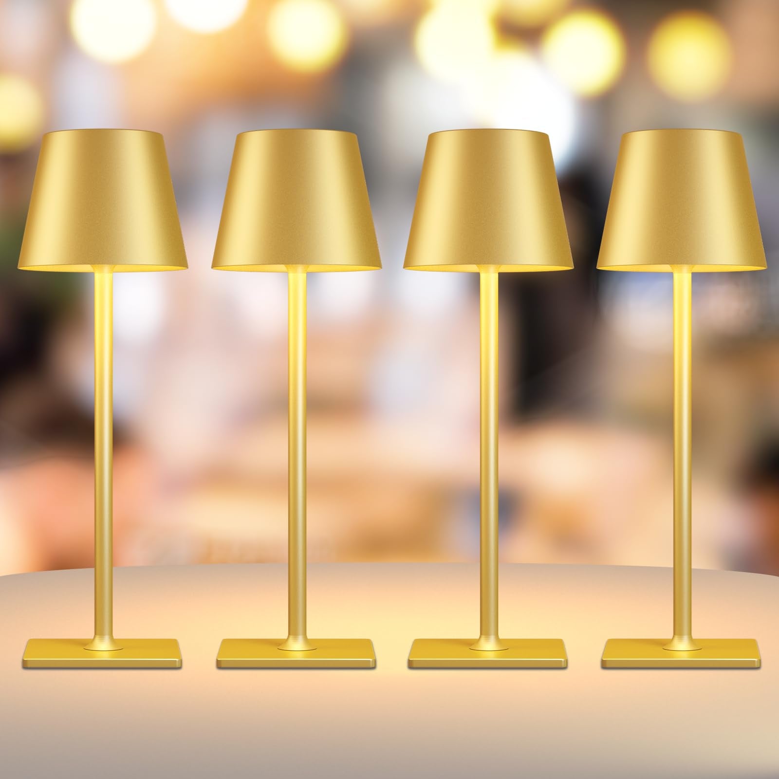 Yogaret 2 Pack Gold Rechargeable Table Lamps,Cordless Lamp with 6000mAh Battery Operated,Wireless Lamp for Restaurant Home Dinner Dining Kitchen Outdoor Patio,Waterproof & Portable