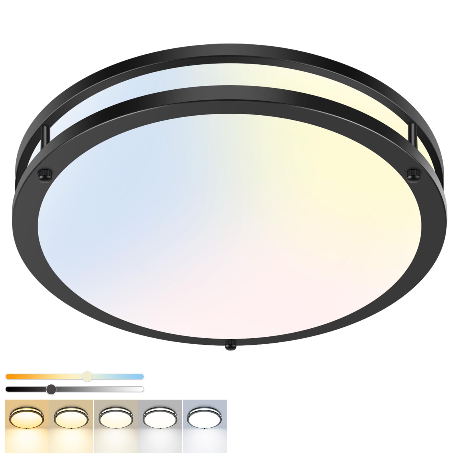 hepside 13inch Flush Mount Ceiling Light Fixture 2 Pack, Dimmable & 5CCT Ceiling Light Black, 24W 3000K 3500K 4000K 5000K 6500K Adjustable Ceiling Lamps for Bathroom Bedroom Hallway