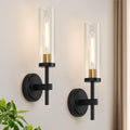 MOKATNG Wall Sconces Set of Two, Brushed Gold Bathroom Sconces with Clear Glass, Hardwired Sconces Wall Decor Set of 2, Modern Wall Light Fixtures for Bathroom Mirror Living Room Bedroom Hallway