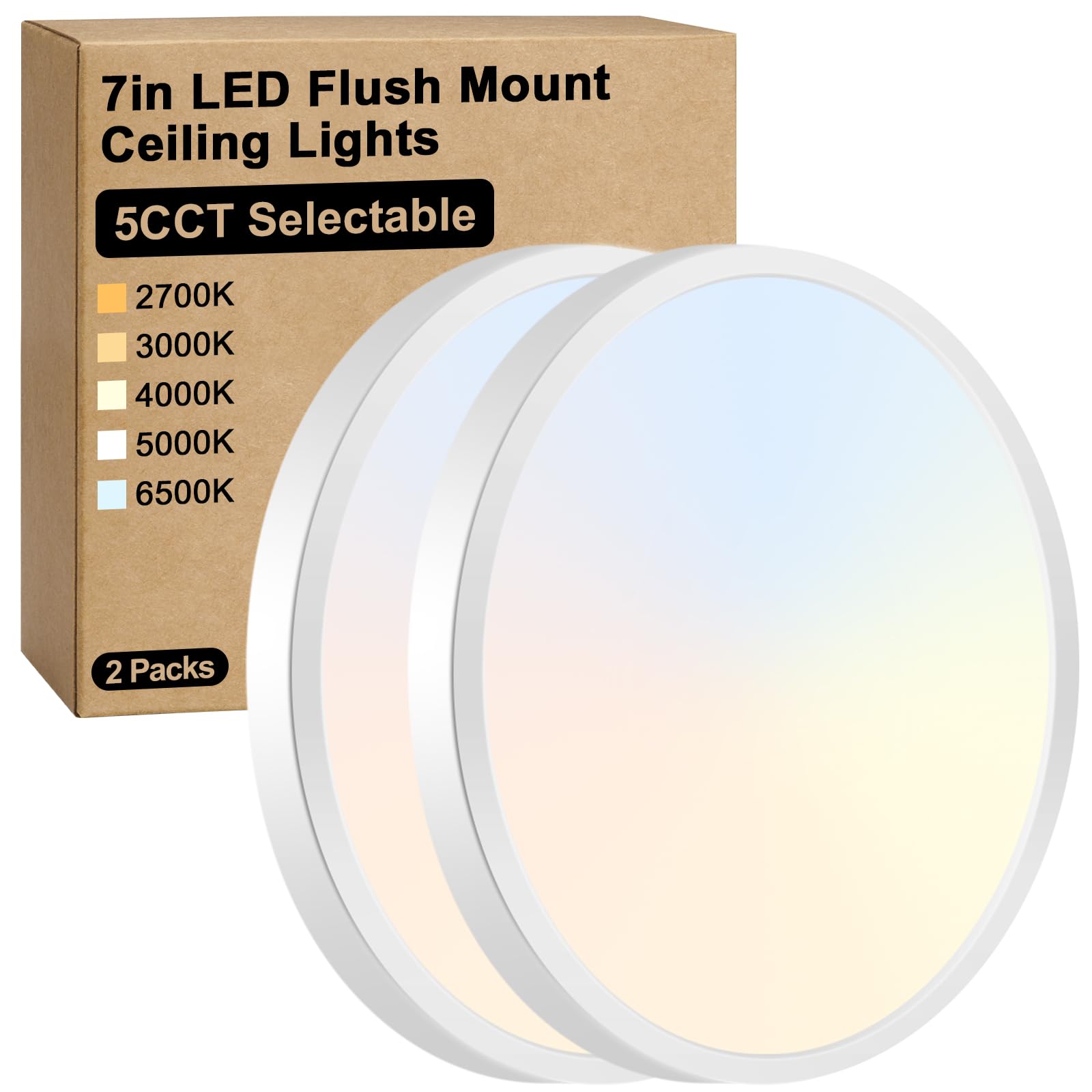 Brightever 4Pack LED Flush Mount Ceiling Light Fixture, 12 Inch 24W, Super Slim 0.67 Inch, 3200LM, Dimmable & 2700K-6500K 5 Color Selectable LED Ceiling Lights for Bedroom