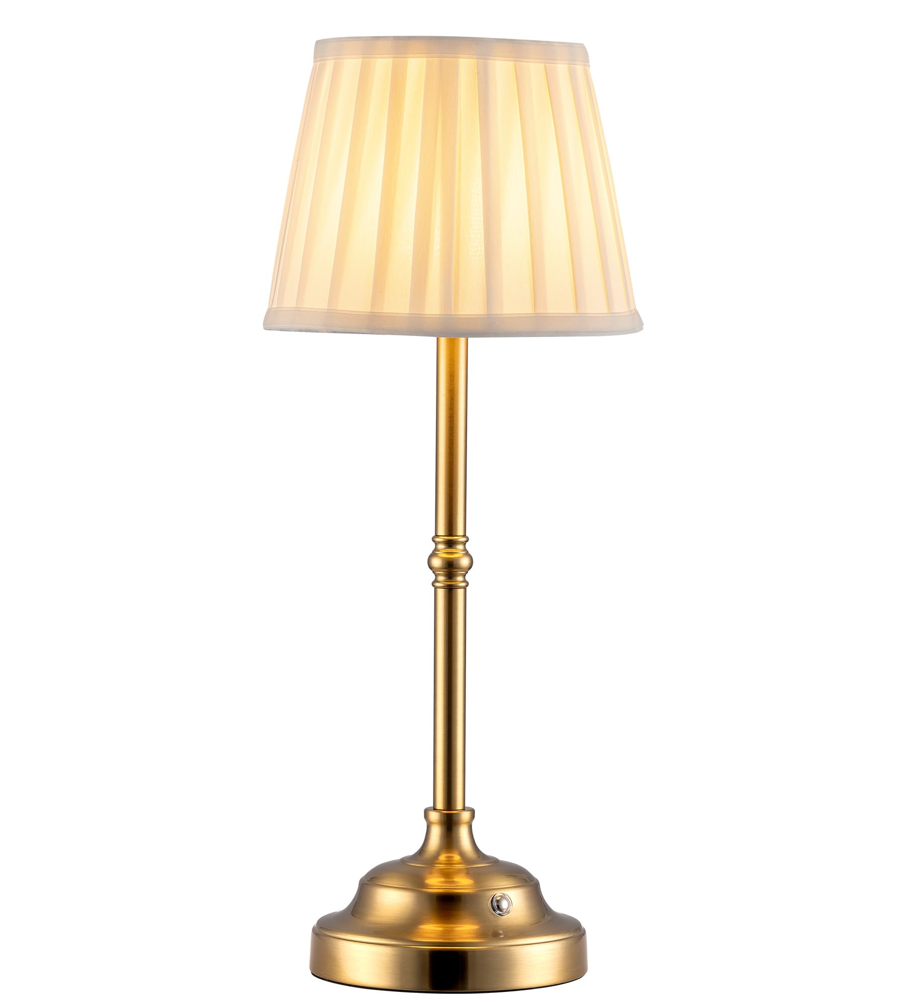 KDG Portables Cordless Table Lamp, Fabric Shade Desk Lamp, 4000mAh Rechargeable Battery Powered Lighting, Dimmable Light for Dining Room, Bedroom, Bedside, Bar, Night Light, Camping, Balcony (Gold)