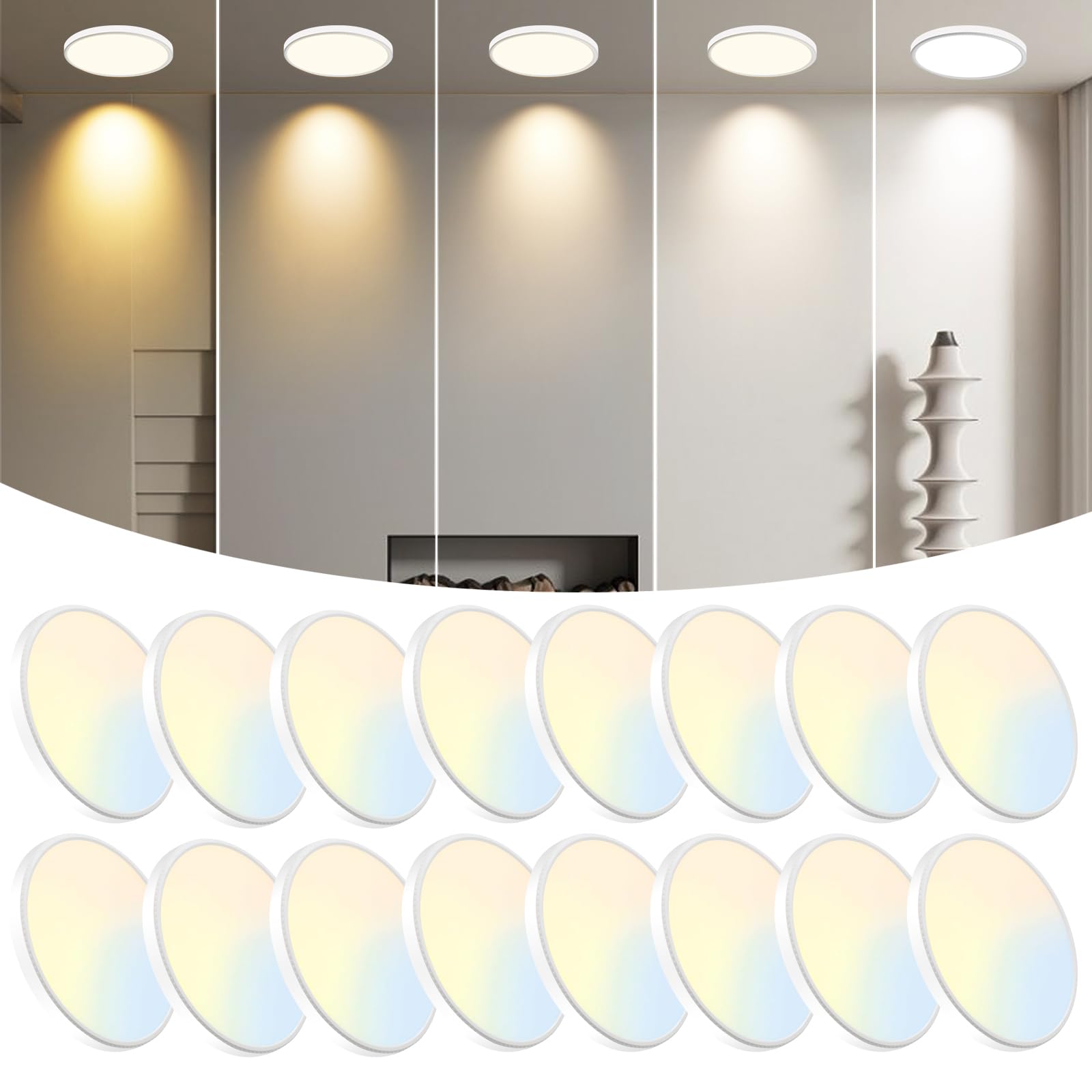 WKONCLDY 6Pack 3200lm LED Flush Mount Ceiling Light, Super Slim 12 inch LED Ceiling Light, 5000K LED Ceiling Light for Bedroom, Living Room, Dining Room (Black, Six Pack)