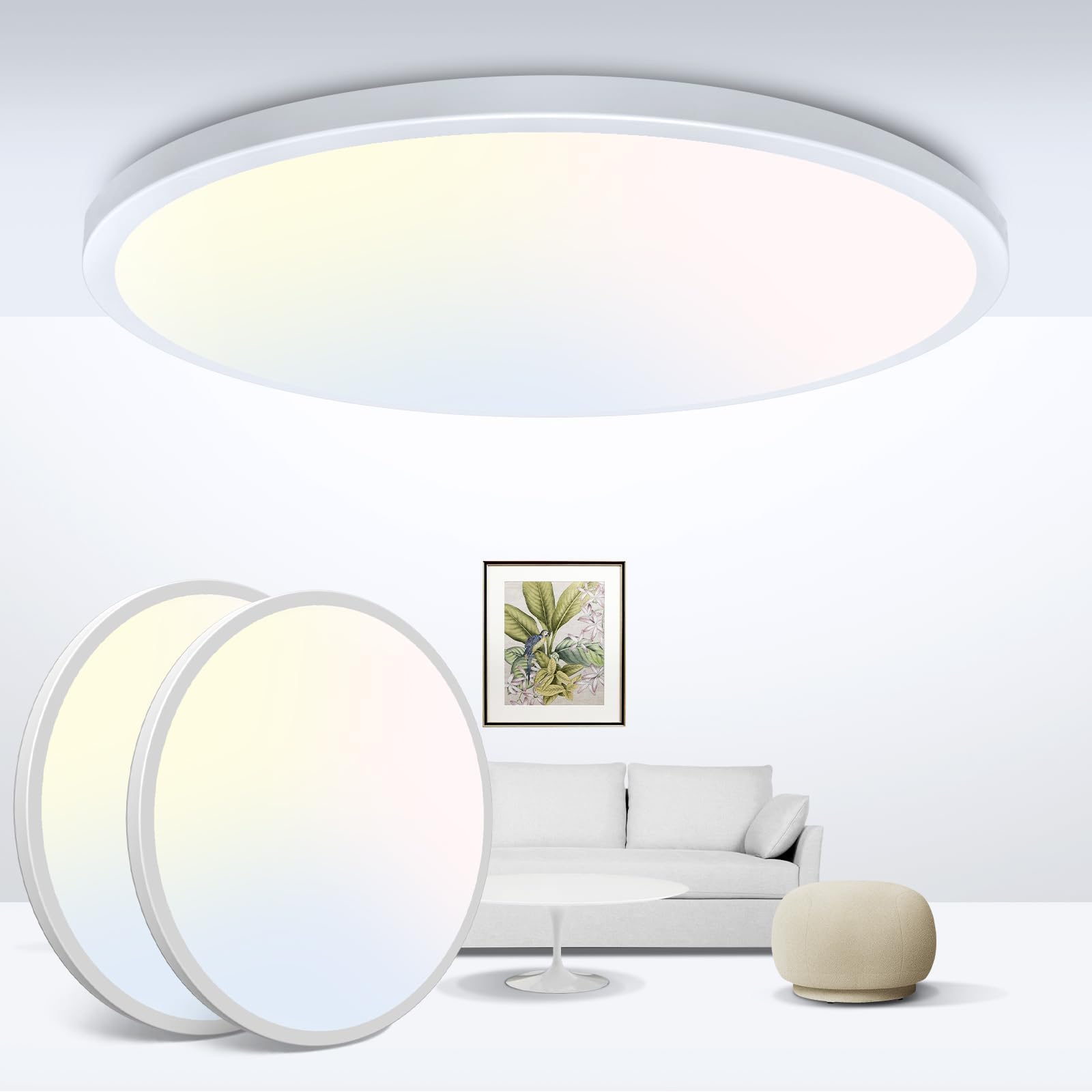 zemty 6-Pack 12-Inch LED Flush Mount Ceiling Lights, 24W 3200Lumens 5 CCT Adjustable (3000K-6500K), Round Flat Light Fixture for Bedroom Kitchen Bathroom Hallway (White)