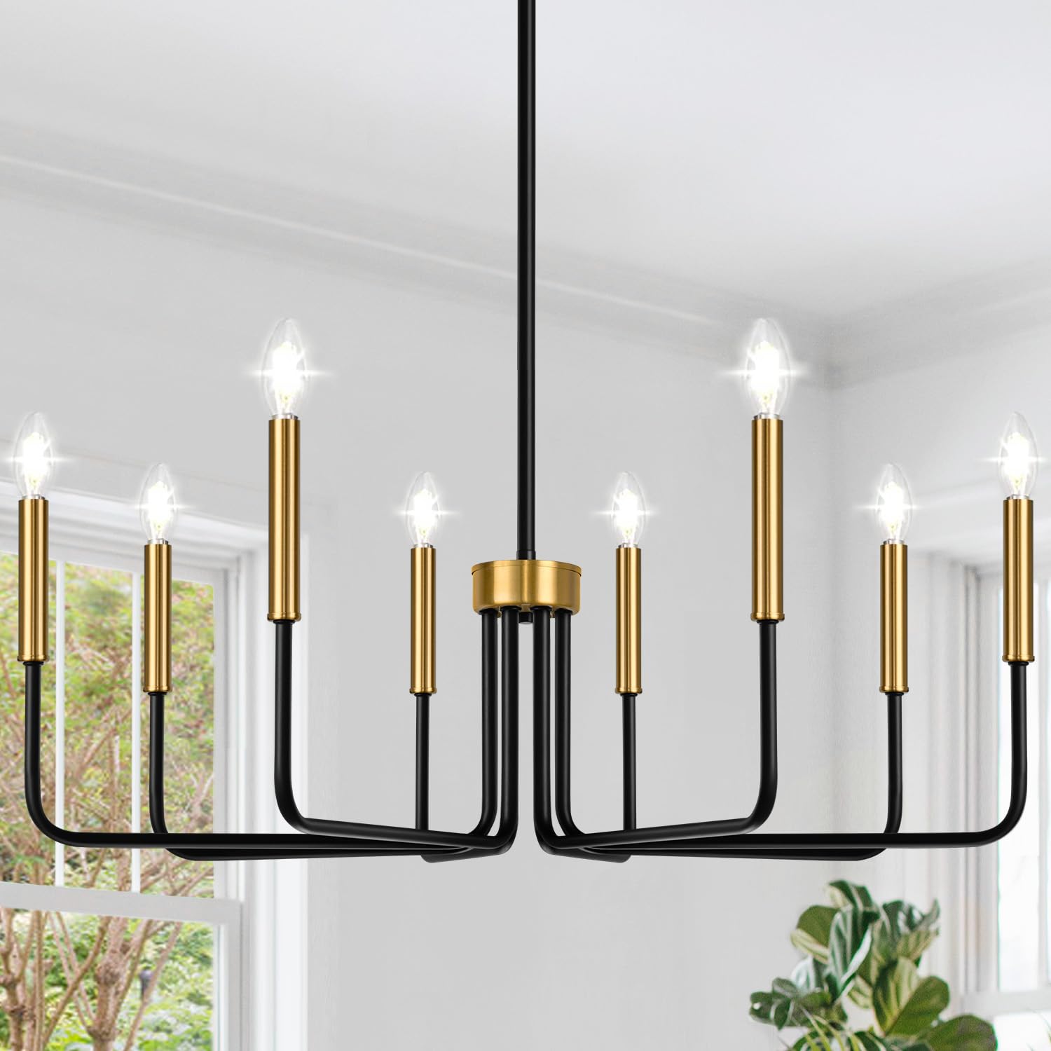 Black Chandelier, 6-Light Farmhouse Chandelier for Dining Room Lighting Fixtures Hanging, Dining Light Fixtures Industrial Modern Chandelier for Bedroom, Foyer, Hall, Kitchen, Living Room and Entryway