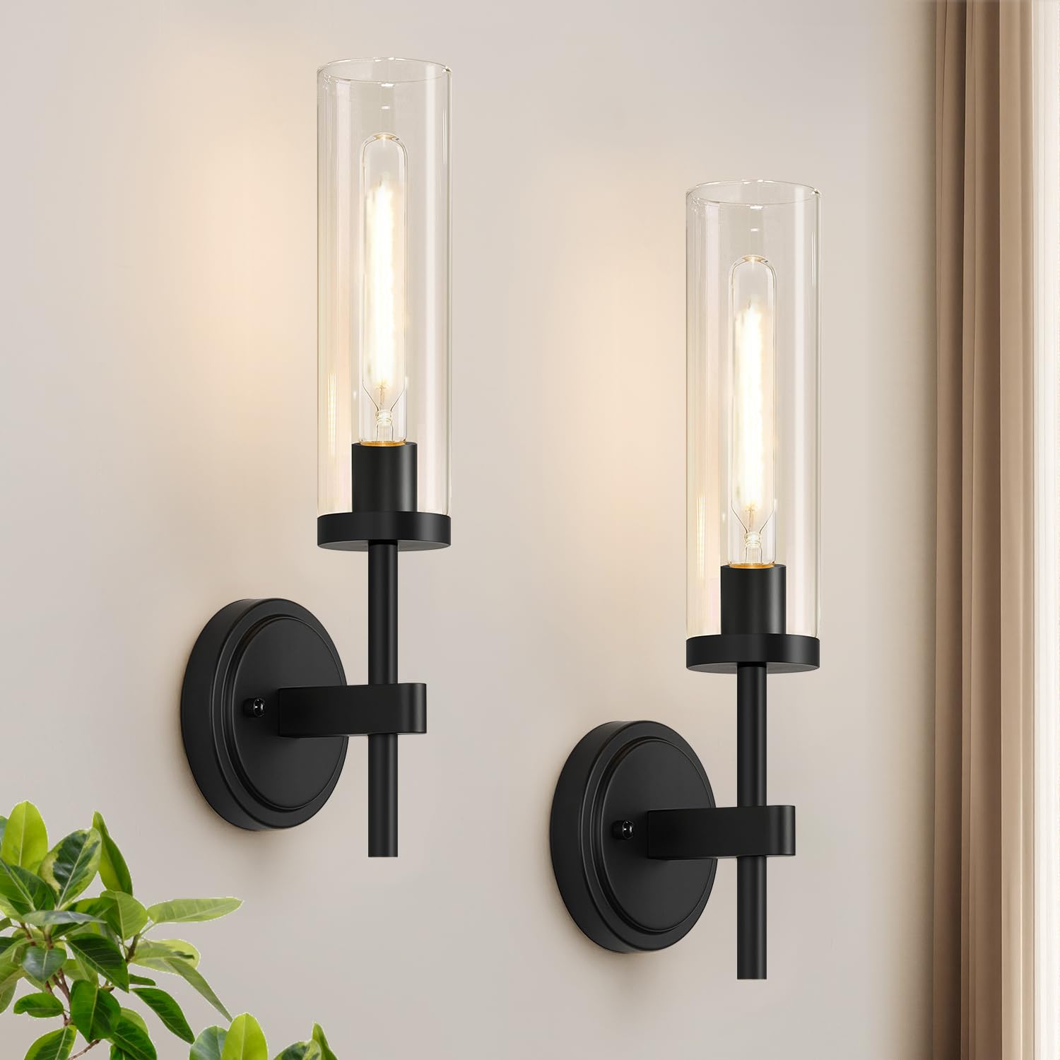 MOKATNG Wall Sconces Set of Two, Brushed Gold Bathroom Sconces with Clear Glass, Hardwired Sconces Wall Decor Set of 2, Modern Wall Light Fixtures for Bathroom Mirror Living Room Bedroom Hallway