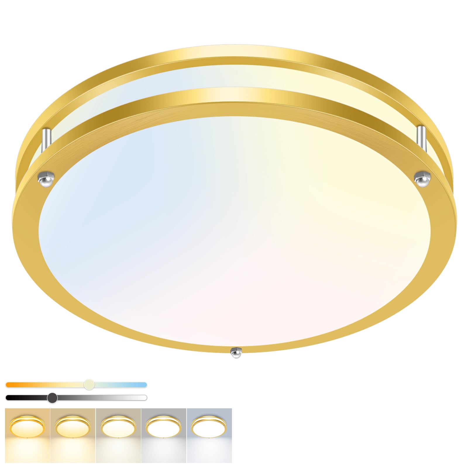 hepside 13inch Flush Mount Ceiling Light Fixture 2 Pack, Dimmable & 5CCT Ceiling Light Black, 24W 3000K 3500K 4000K 5000K 6500K Adjustable Ceiling Lamps for Bathroom Bedroom Hallway