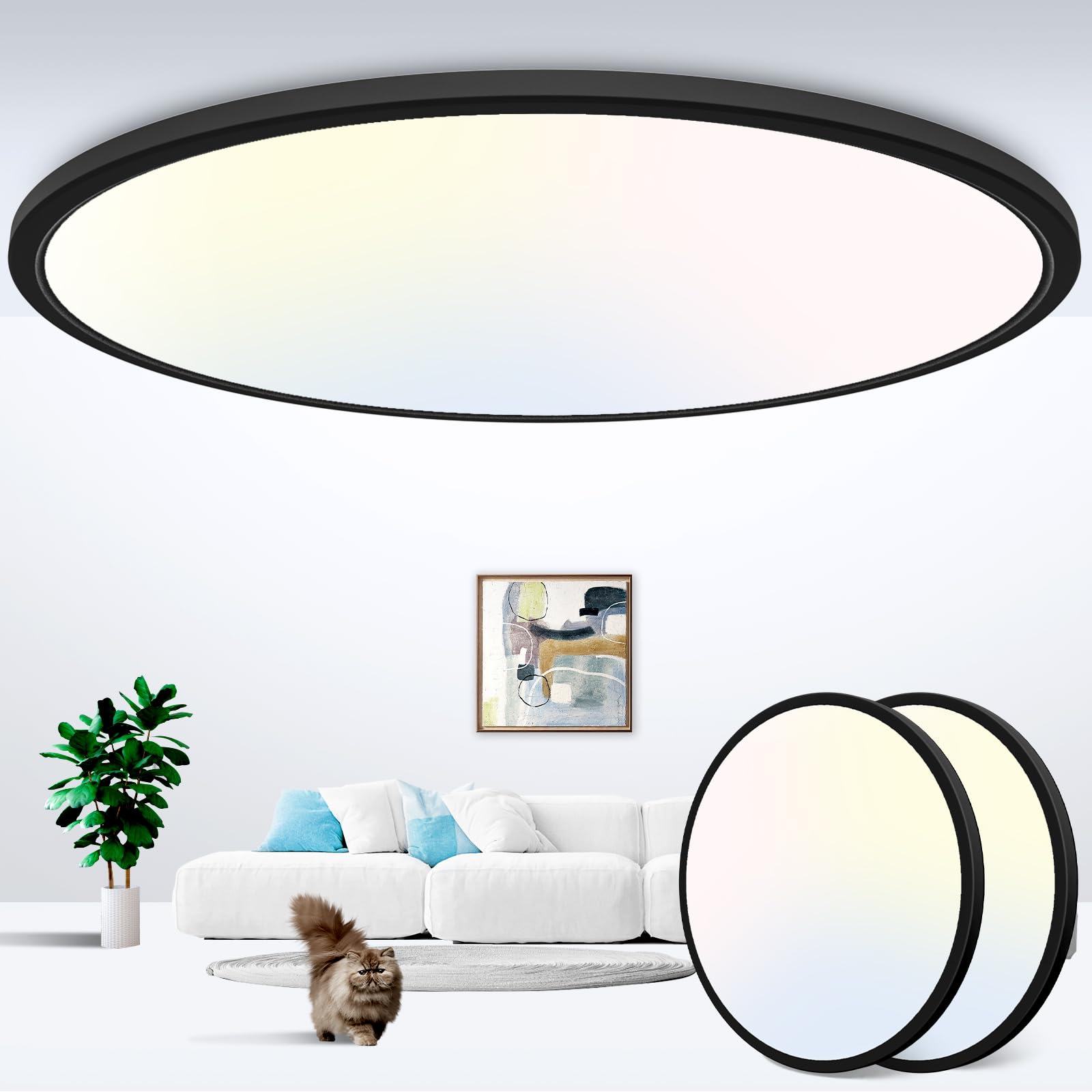 zemty 6-Pack 12-Inch LED Flush Mount Ceiling Lights, 24W 3200Lumens 5 CCT Adjustable (3000K-6500K), Round Flat Light Fixture for Bedroom Kitchen Bathroom Hallway (White)