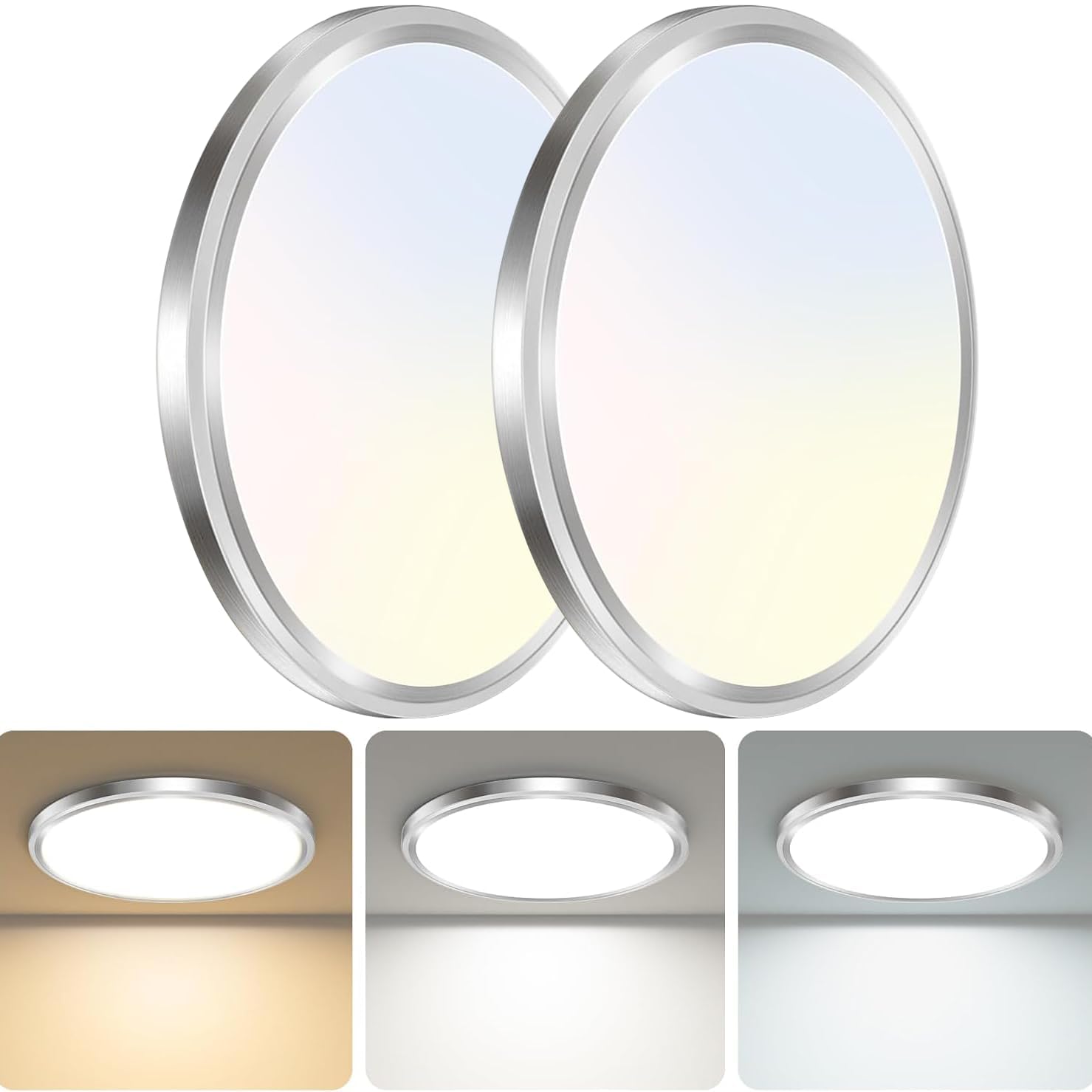 zemty 6-Pack 12-Inch LED Flush Mount Ceiling Lights, 24W 3200Lumens 5 CCT Adjustable (3000K-6500K), Round Flat Light Fixture for Bedroom Kitchen Bathroom Hallway (White)