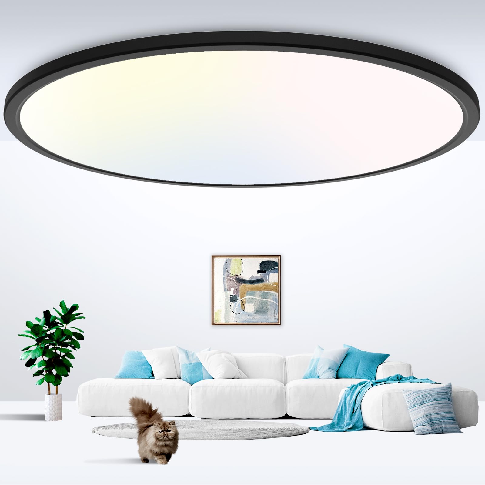 zemty 6-Pack 12-Inch LED Flush Mount Ceiling Lights, 24W 3200Lumens 5 CCT Adjustable (3000K-6500K), Round Flat Light Fixture for Bedroom Kitchen Bathroom Hallway (White)