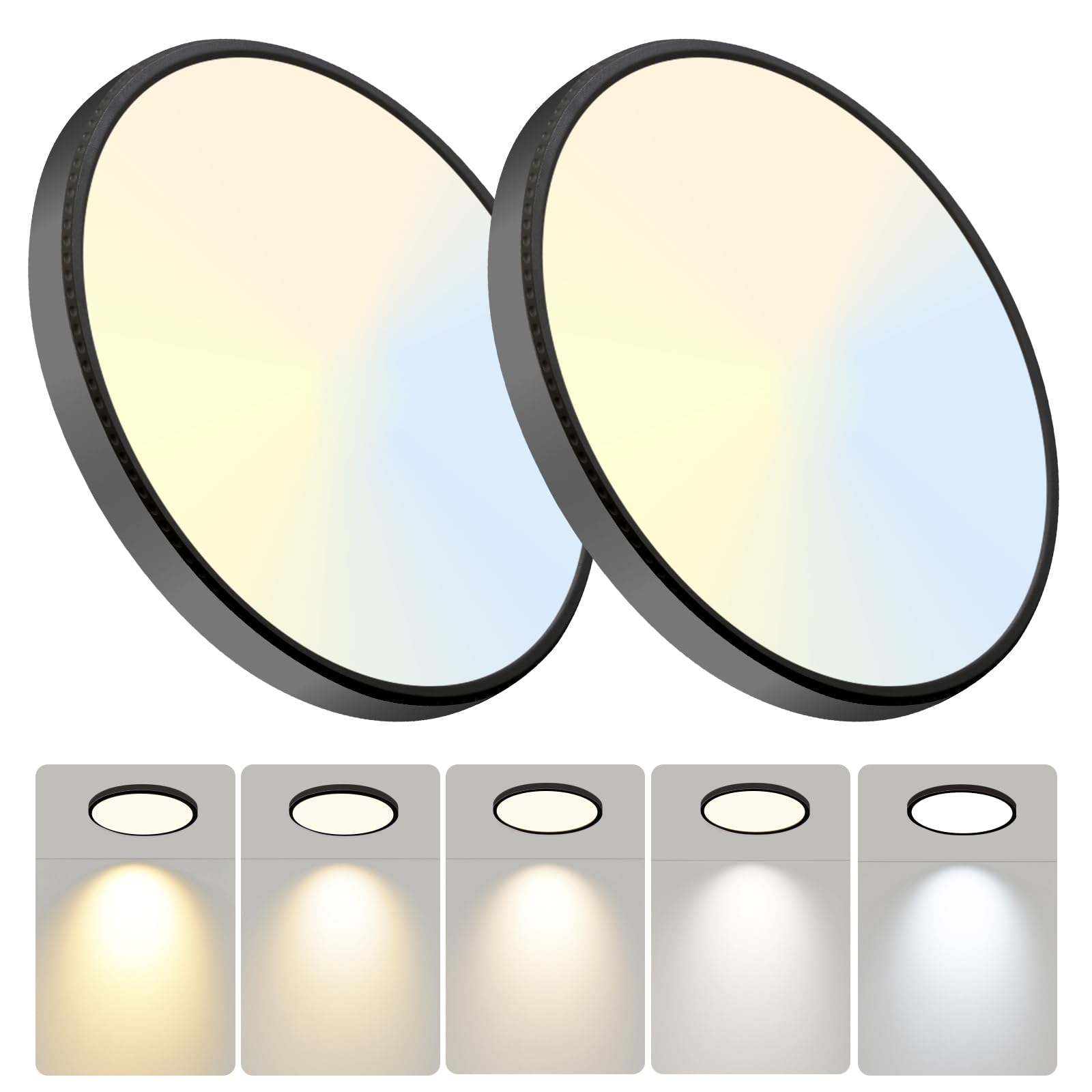 WKONCLDY 6Pack 3200lm LED Flush Mount Ceiling Light, Super Slim 12 inch LED Ceiling Light, 5000K LED Ceiling Light for Bedroom, Living Room, Dining Room (Black, Six Pack)