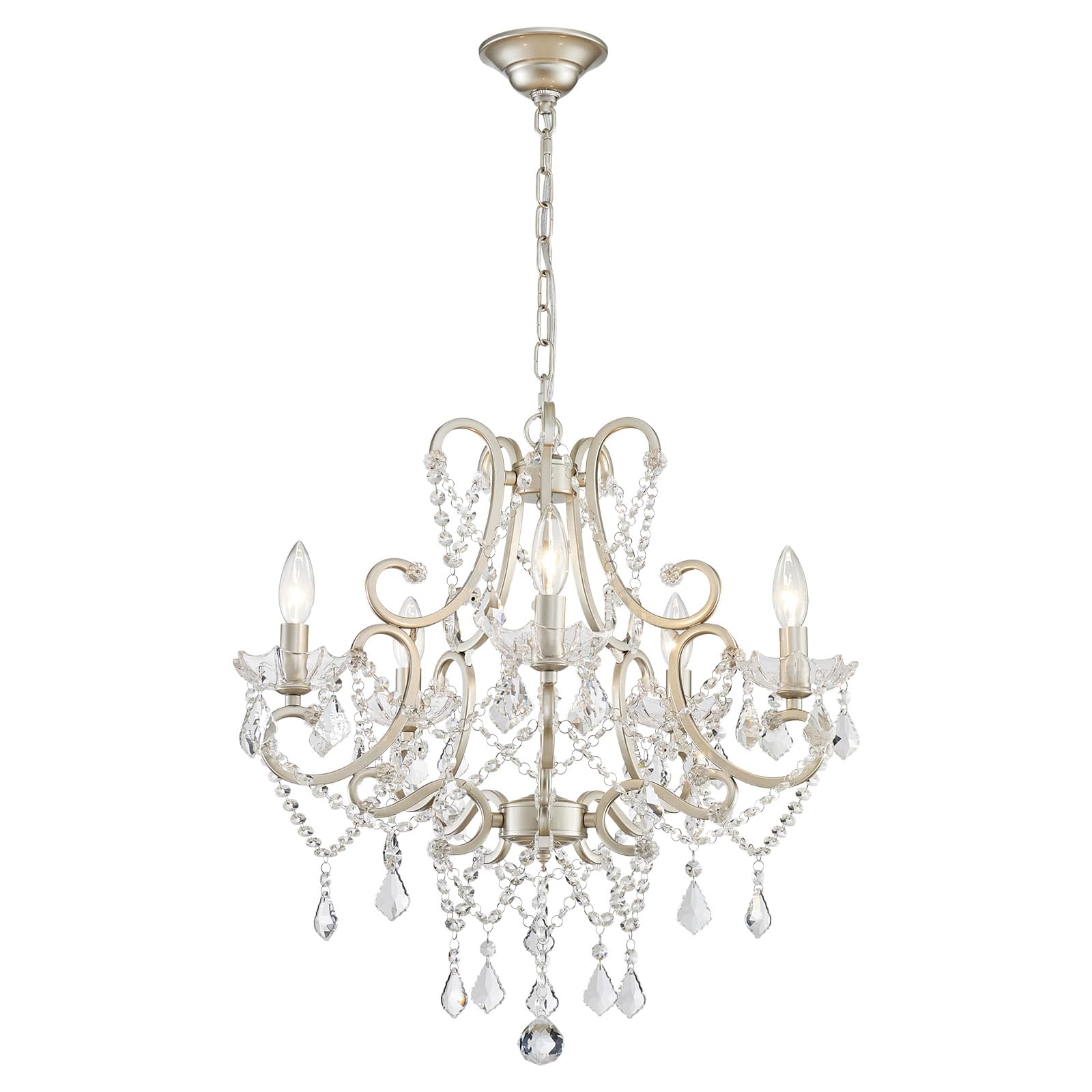 ANJIADENGSHI Mini Crystal Chandelier K9 Crystal Gold Chandelier for Living Room Bedroom Dining Room Kitchen Island Entryway 5 E12 Bulbs High 16.5 in x Diameter 16.9 in, Golden