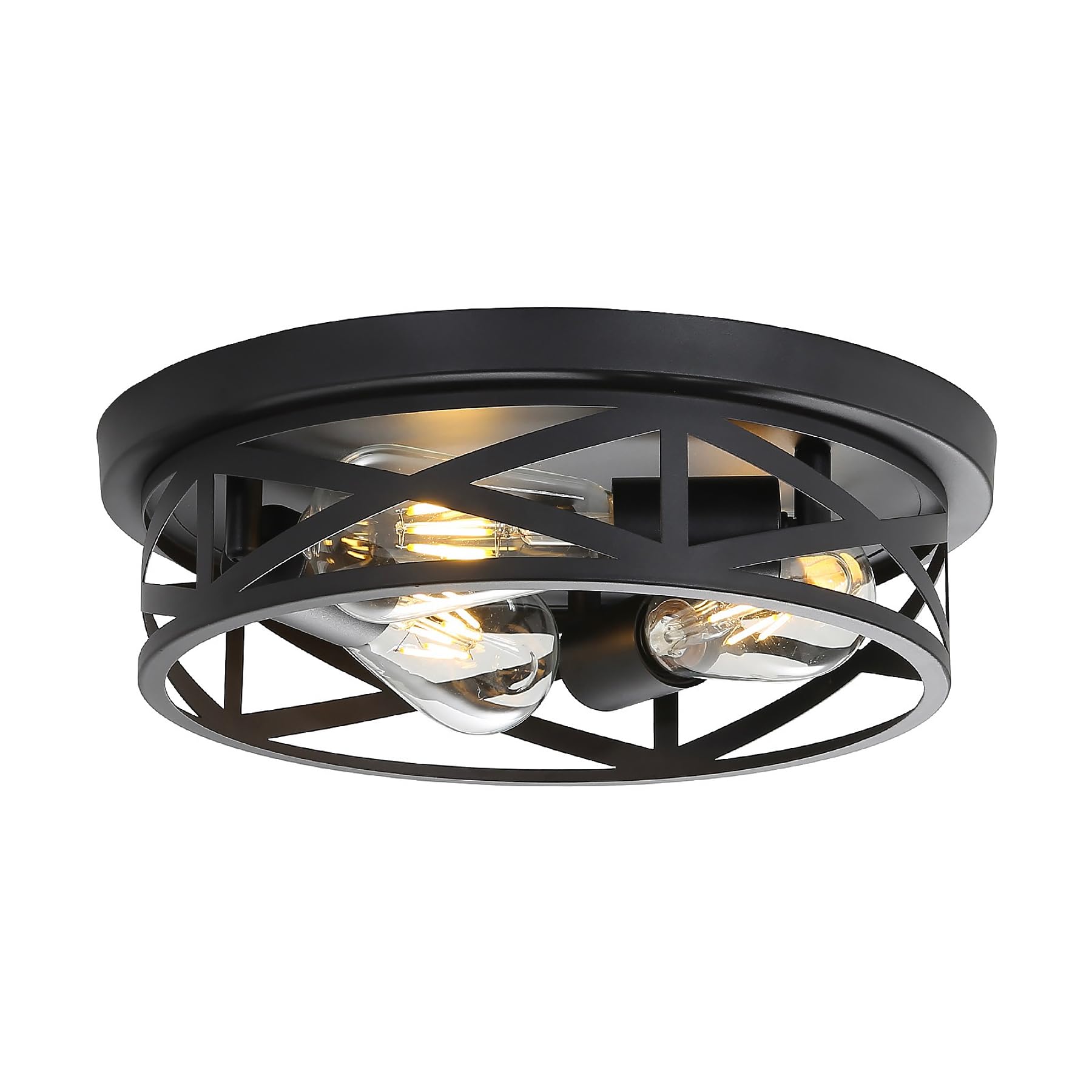 13 Inch Flush Mount Ceiling Light 2-Pack, Farmhouse Metal Cage Semi Flush Mount Ceiling Light Fixtures, Black Close to Ceiling Light for Hallway Kitchen Bedroom Entryway
