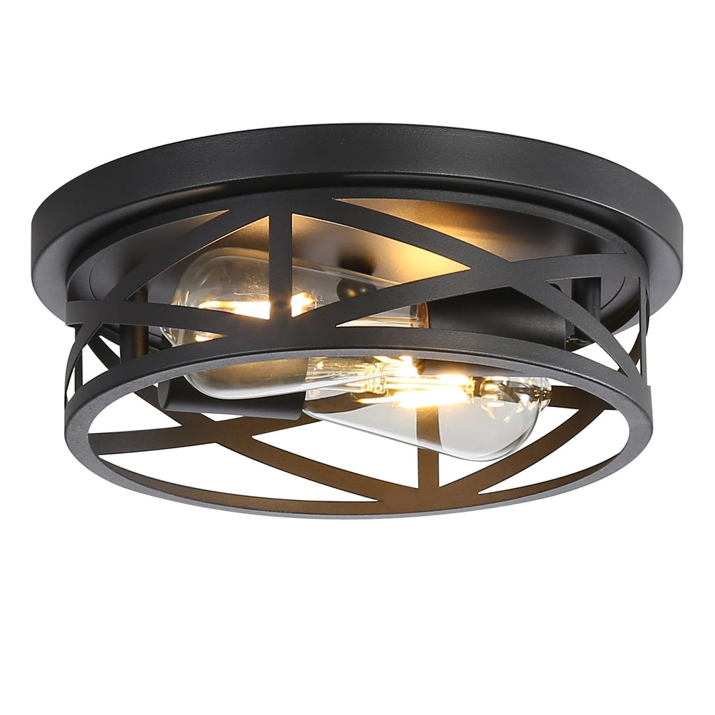 13 Inch Flush Mount Ceiling Light 2-Pack, Farmhouse Metal Cage Semi Flush Mount Ceiling Light Fixtures, Black Close to Ceiling Light for Hallway Kitchen Bedroom Entryway