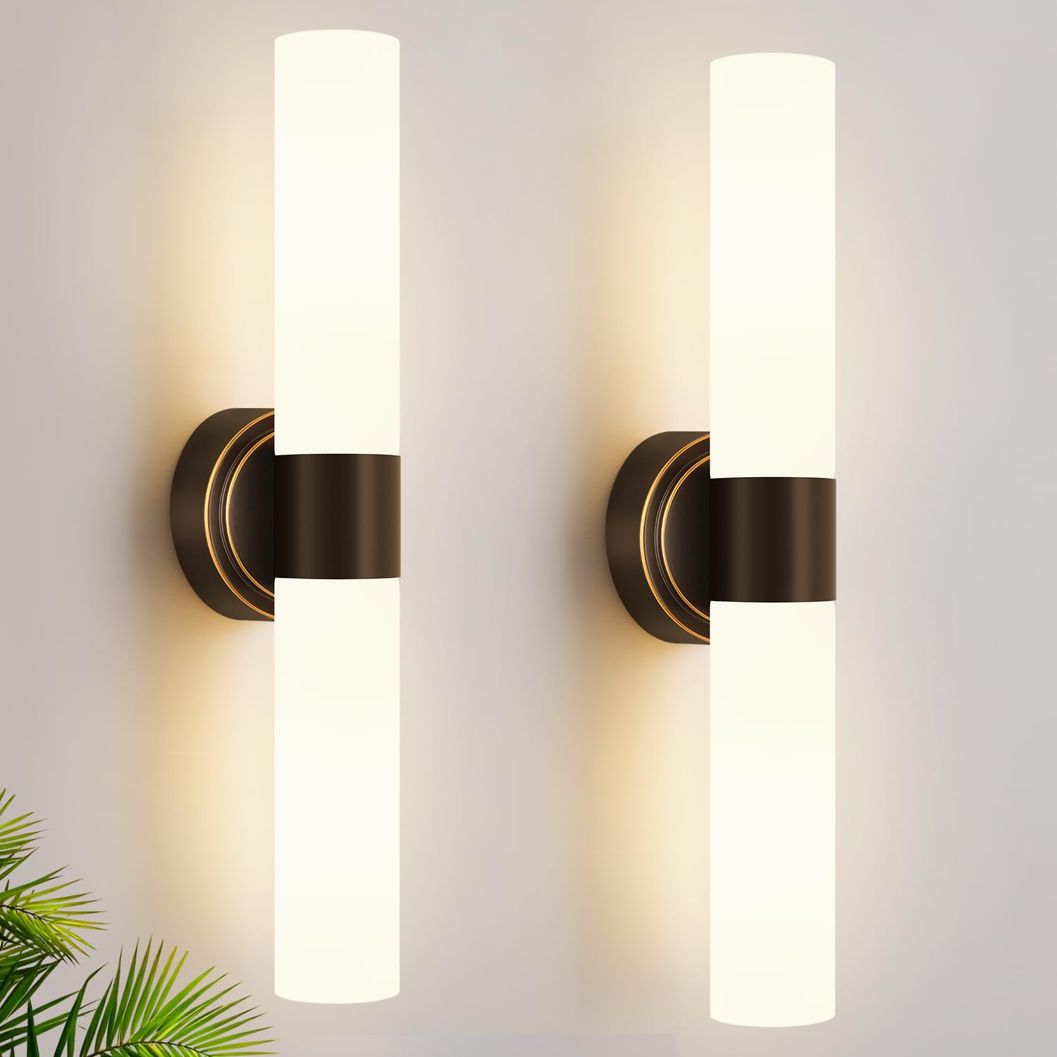 Wall Sconces Set of Two, Modern Bathroom Sconces Wall Lighting with Milky White Glass, Brushed Gold Sconces Wall Decor Set of 2 for Bathroom Mirror Bedroom Living Room Hallway (HARDWIRED)