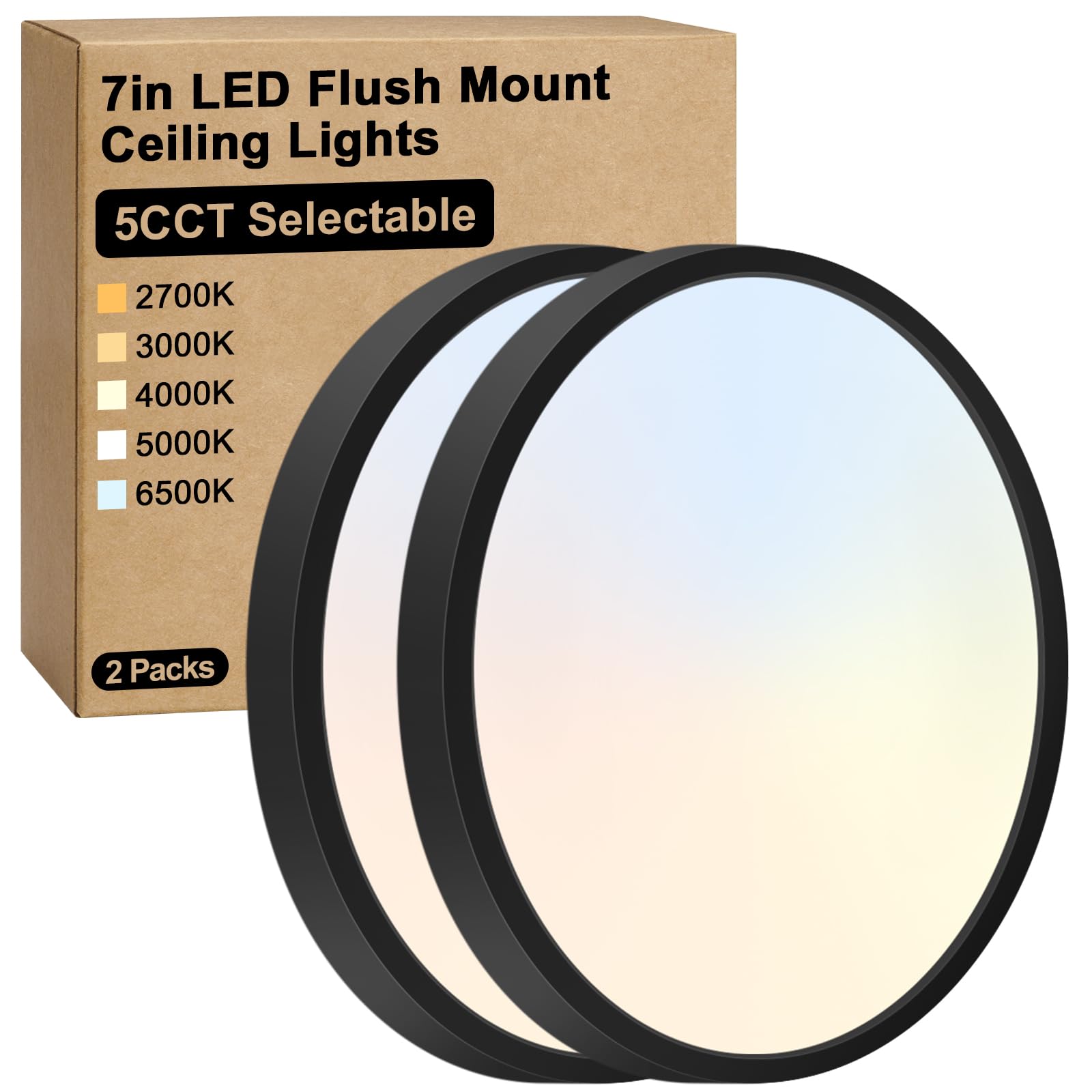Brightever 4Pack LED Flush Mount Ceiling Light Fixture, 12 Inch 24W, Super Slim 0.67 Inch, 3200LM, Dimmable & 2700K-6500K 5 Color Selectable LED Ceiling Lights for Bedroom