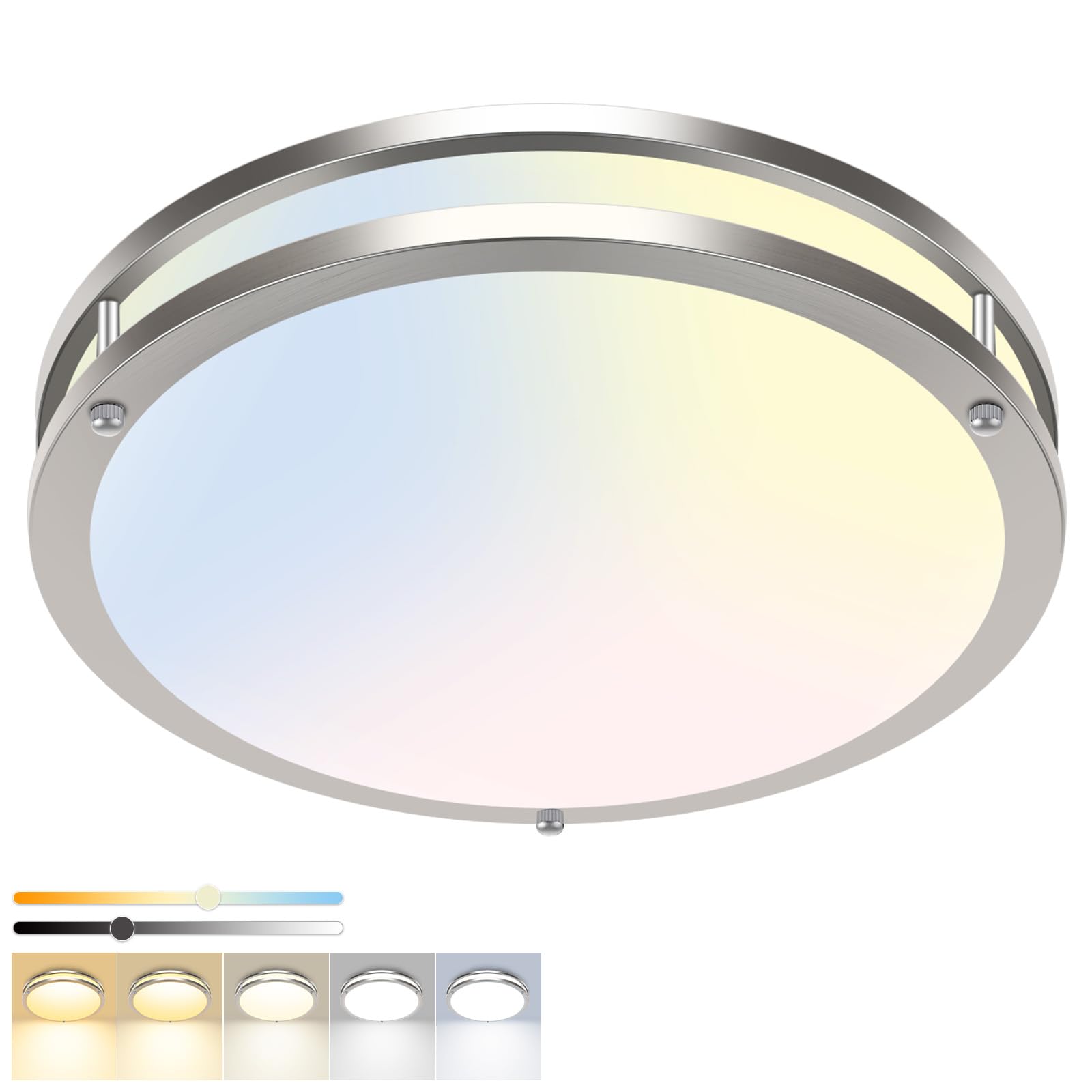 hepside 13inch Flush Mount Ceiling Light Fixture 2 Pack, Dimmable & 5CCT Ceiling Light Black, 24W 3000K 3500K 4000K 5000K 6500K Adjustable Ceiling Lamps for Bathroom Bedroom Hallway