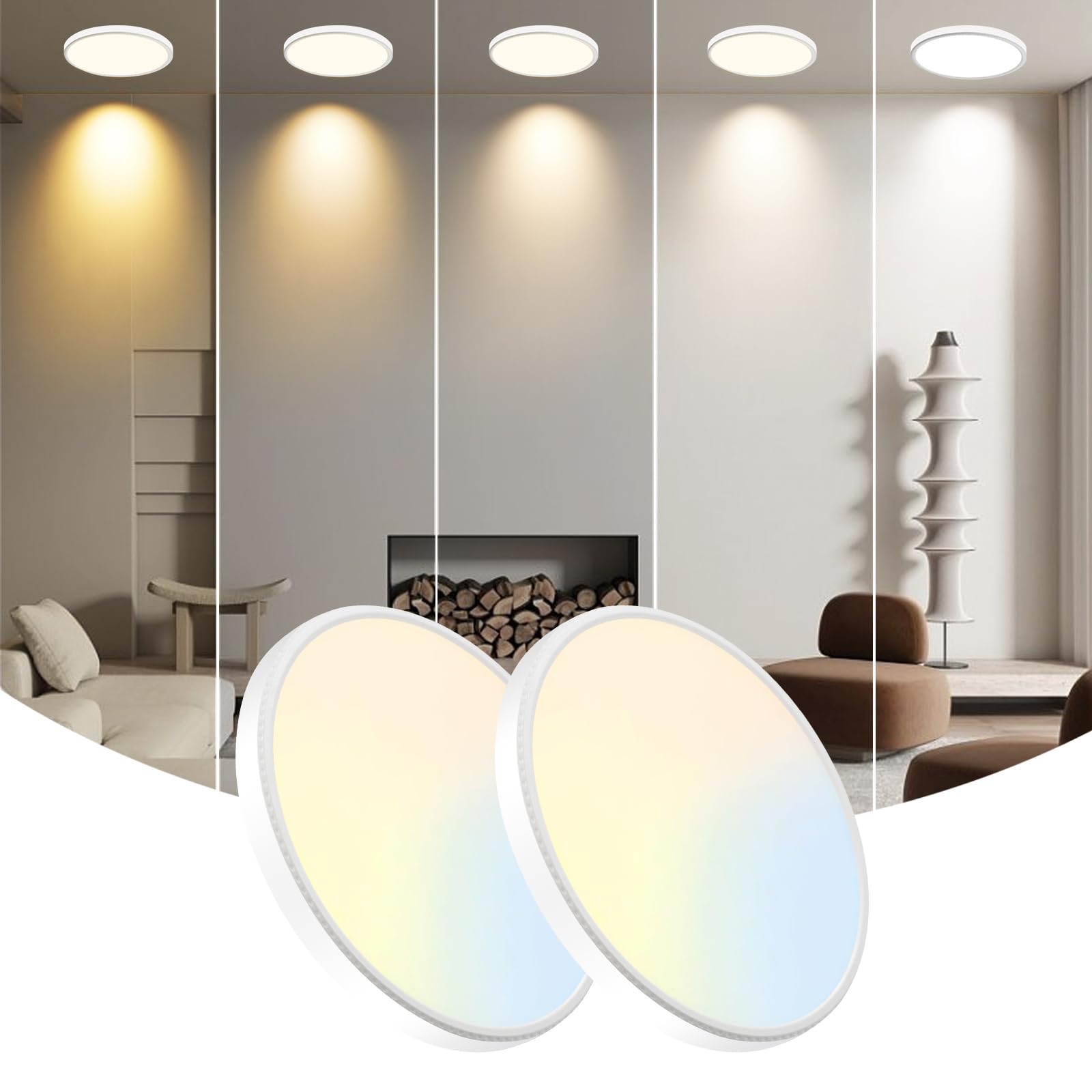 WKONCLDY 6PACK 3200lm LED Flush Mount Ceiling Light, Super Slim 12 inch LED Ceiling Light, 5000K Daylight LED Ceiling Light for Bedroom, Living Room, Dining Room, Garage and Office (White, Six Pack)