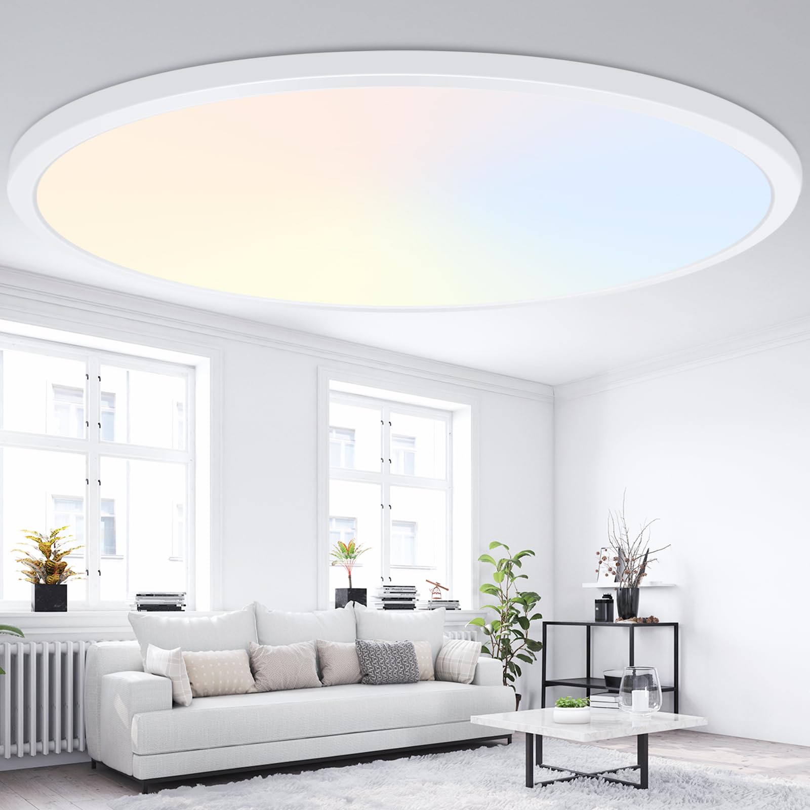 Brightever 4Pack LED Flush Mount Ceiling Light Fixture, 12 Inch 24W, Super Slim 0.67 Inch, 3200LM, Dimmable & 2700K-6500K 5 Color Selectable LED Ceiling Lights for Bedroom