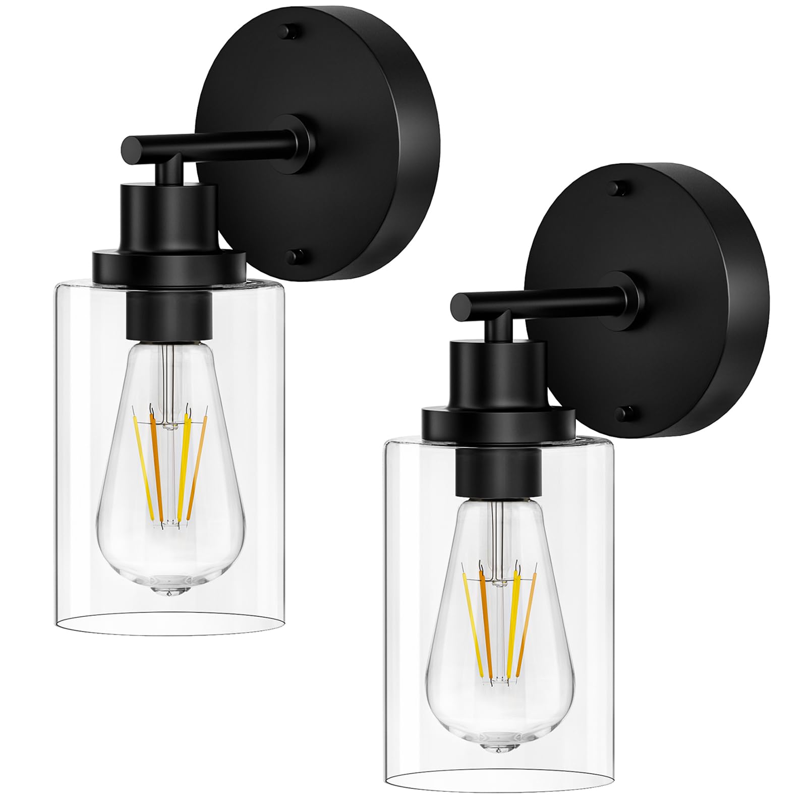 BUTHY Black Wall Sconce Light: Modern Wall Sconces Indoor, LED Wall Light Fixtures with E26 Base and Clear Glass Shade, Sconces Wall Lighting for Hallway, Bedroom, Living Room, and Mirror