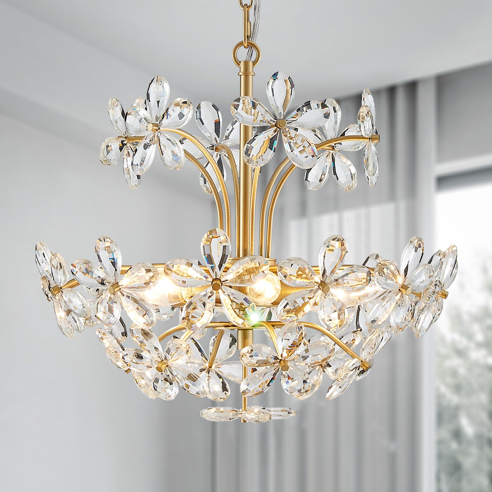 WUZUPS Crystal Chandelier 10-Light Pendant Ceiling Light Modern Lighting Fixture for Dining Room Hallway Bedroom Kitchen Bathroom, H 27.6" x W 22.8", E12 Base, Black