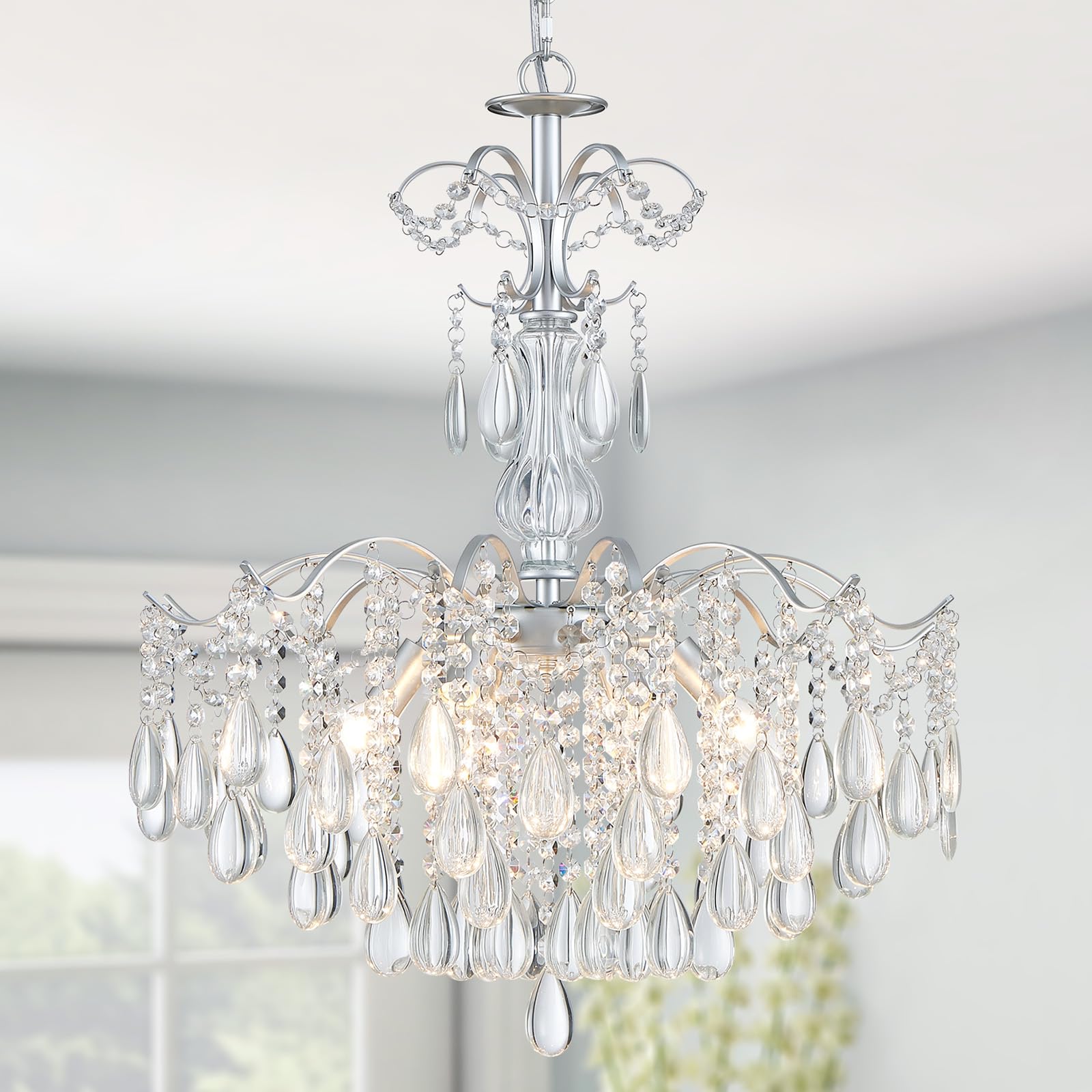 WUZUPS Crystal Chandelier 10-Light Pendant Ceiling Light Modern Lighting Fixture for Dining Room Hallway Bedroom Kitchen Bathroom, H 27.6" x W 22.8", E12 Base, Black