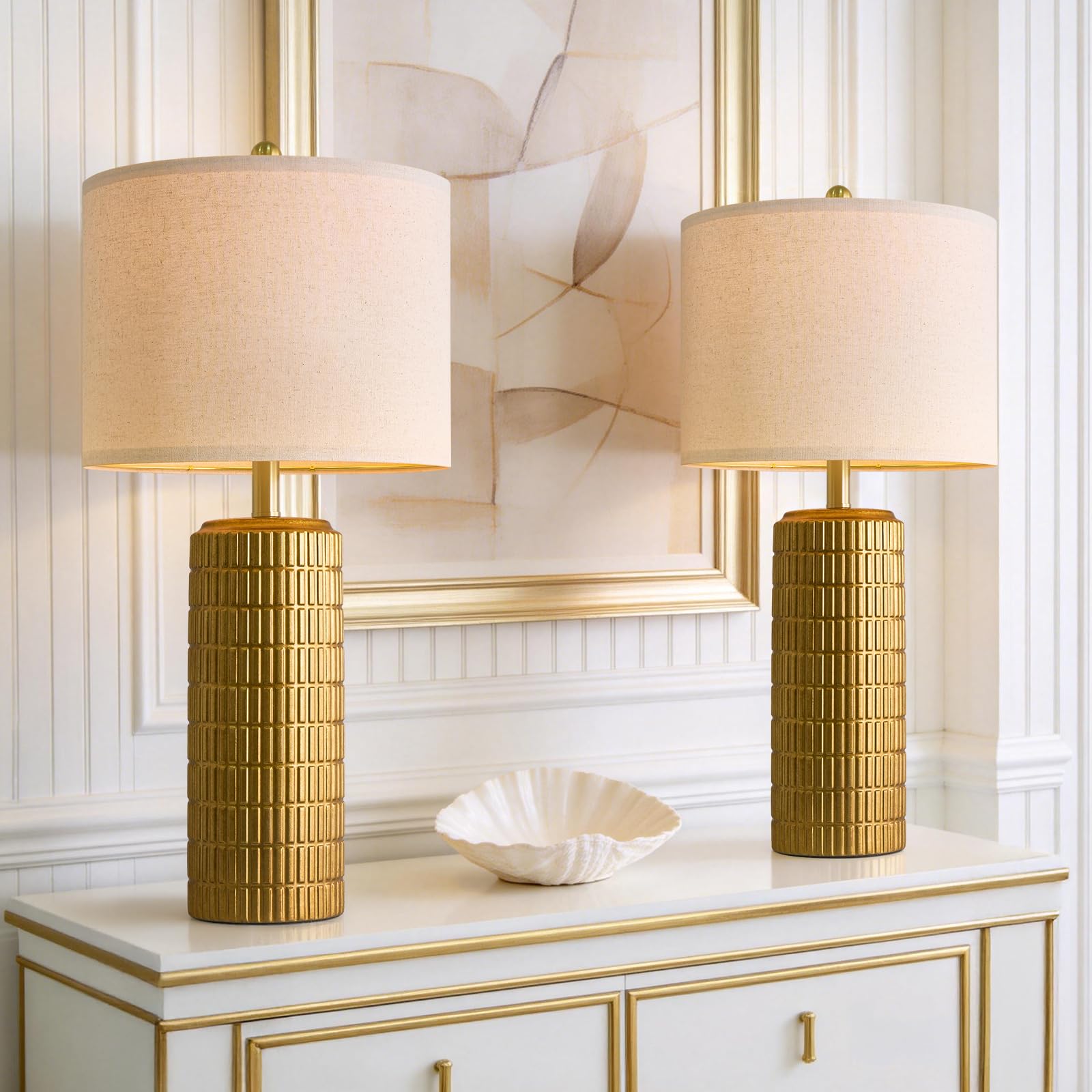 PoKat 23" Modern Ceramic Table Lamp Set of 2 for Living Room White Desk Lamps for Bedroom Farmhouse Bedside Nightstand Lamp House Warming Gifts New Home Decor End Table Lamps Gifts for Women Mom Beige