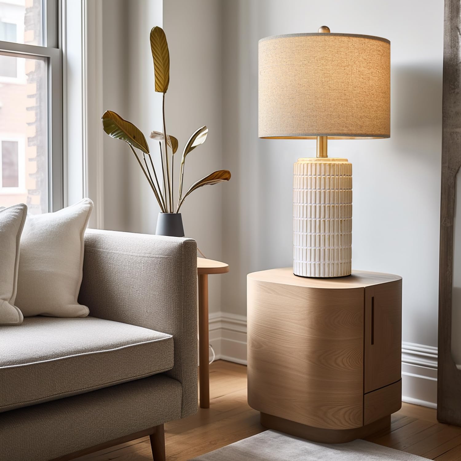 PoKat 23" Modern Ceramic Table Lamp Set of 2 for Living Room White Desk Lamps for Bedroom Farmhouse Bedside Nightstand Lamp House Warming Gifts New Home Decor End Table Lamps Gifts for Women Mom Beige
