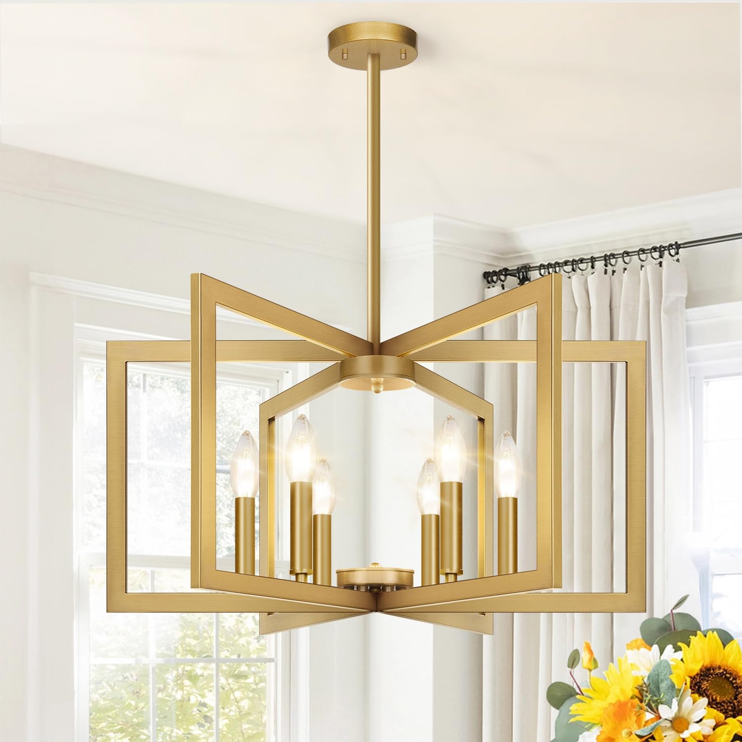 25" Modern Matte Black Chandelier for Dining Room, No Assembly Required Black Dining Room Light Fixture Over Table, Industrial Metal Hanging Pendant Lights Fixture for Kitchen Island, Entryway, Foyer