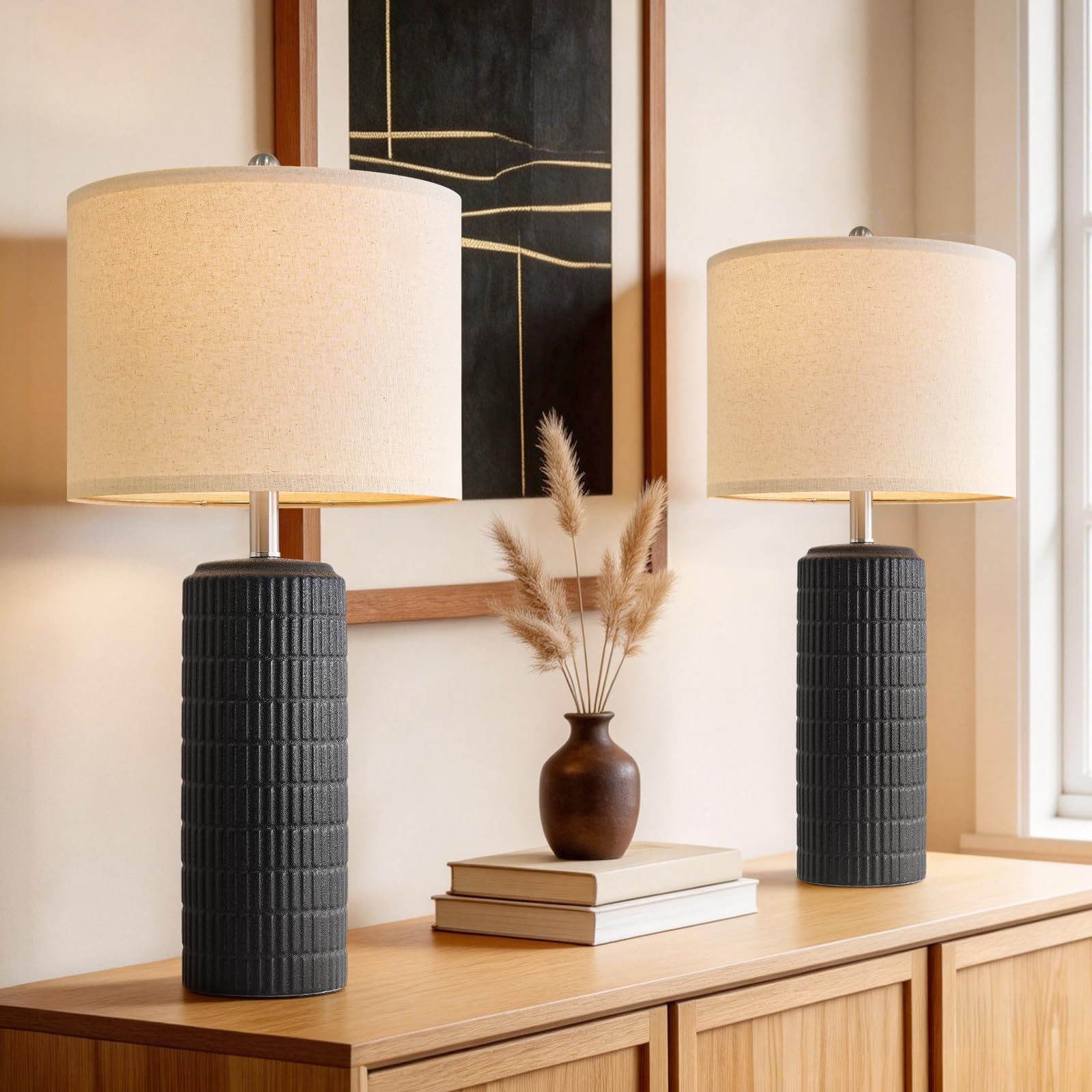 PoKat 23" Modern Ceramic Table Lamp Set of 2 for Living Room White Desk Lamps for Bedroom Farmhouse Bedside Nightstand Lamp House Warming Gifts New Home Decor End Table Lamps Gifts for Women Mom Beige