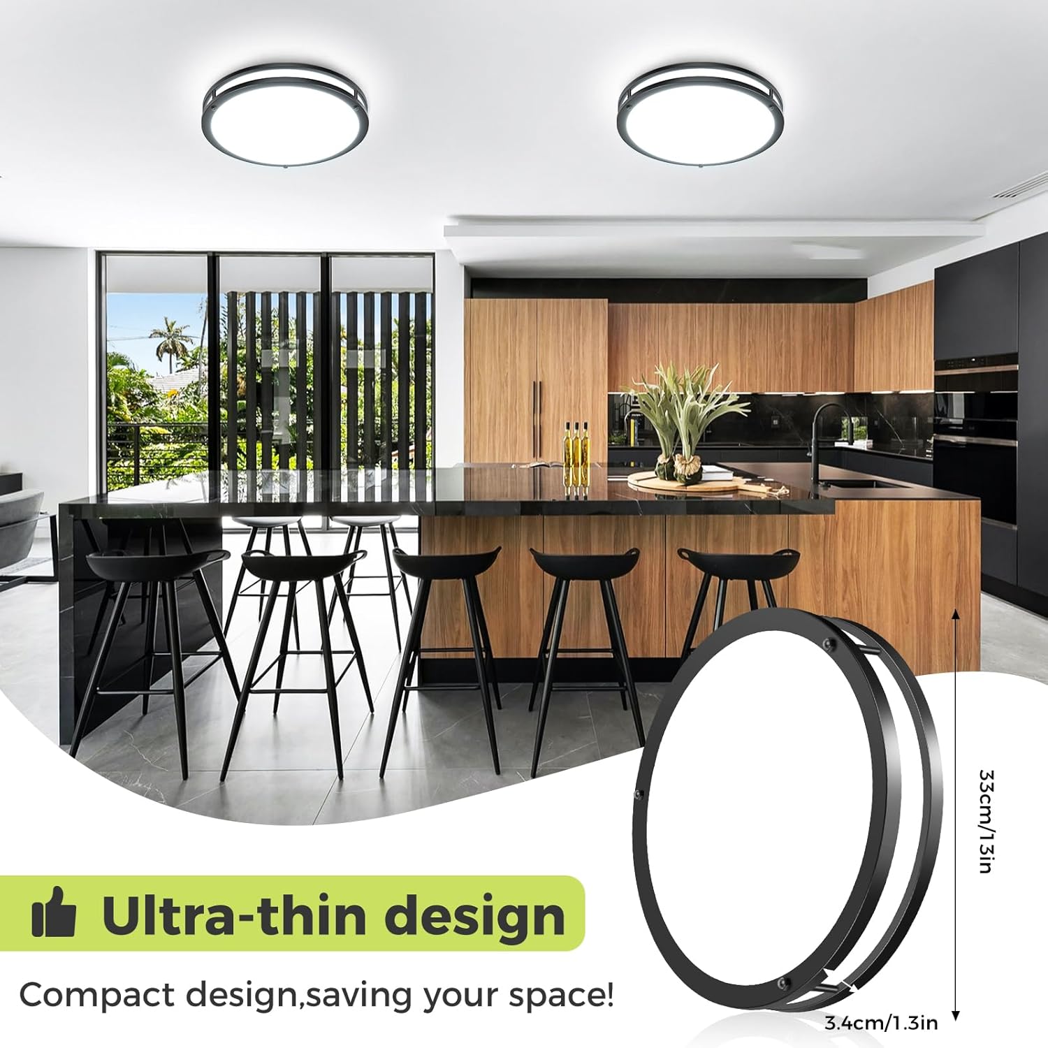 hepside 13inch Flush Mount Ceiling Light Fixture 2 Pack, Dimmable & 5CCT Ceiling Light Black, 24W 3000K 3500K 4000K 5000K 6500K Adjustable Ceiling Lamps for Bathroom Bedroom Hallway