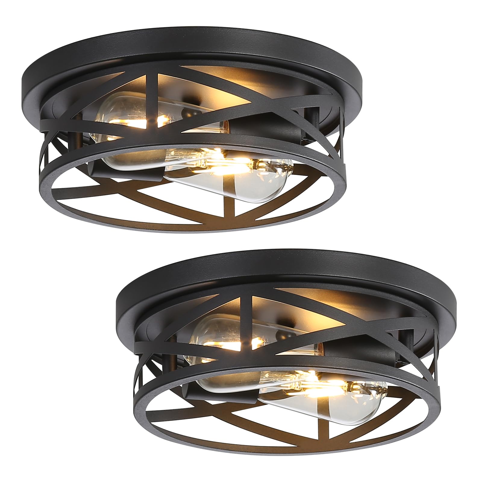13 Inch Flush Mount Ceiling Light 2-Pack, Farmhouse Metal Cage Semi Flush Mount Ceiling Light Fixtures, Black Close to Ceiling Light for Hallway Kitchen Bedroom Entryway