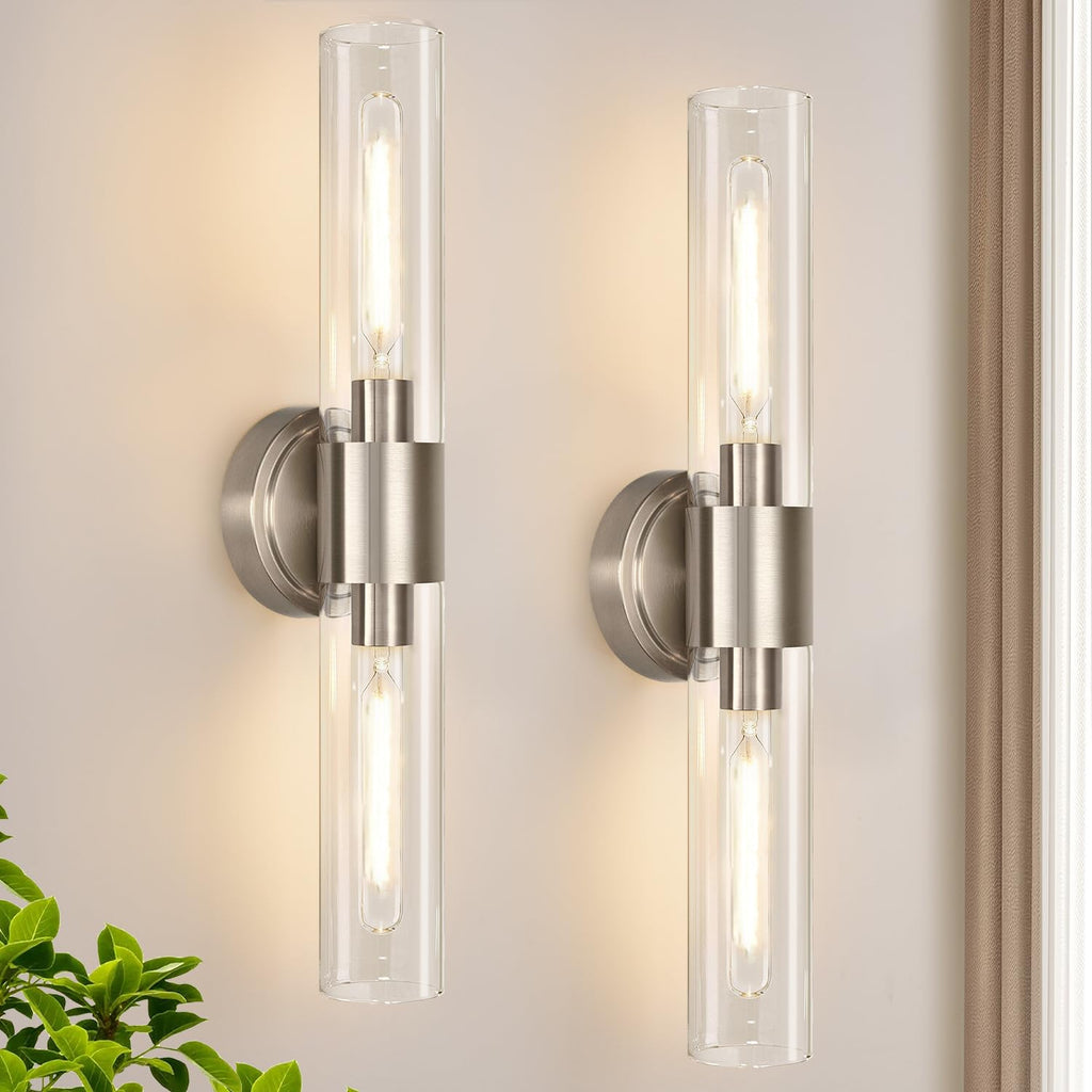 Wall Sconces Set of Two, Modern Bathroom Sconces Wall Lighting with Milky White Glass, Brushed Gold Sconces Wall Decor Set of 2 for Bathroom Mirror Bedroom Living Room Hallway (HARDWIRED)