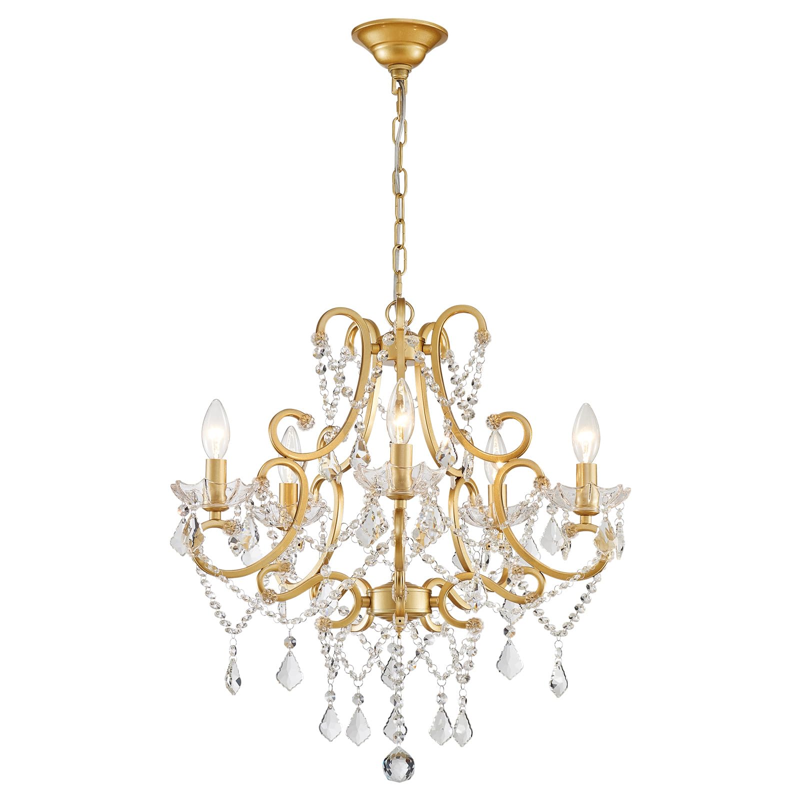 ANJIADENGSHI Mini Crystal Chandelier K9 Crystal Gold Chandelier for Living Room Bedroom Dining Room Kitchen Island Entryway 5 E12 Bulbs High 16.5 in x Diameter 16.9 in, Golden